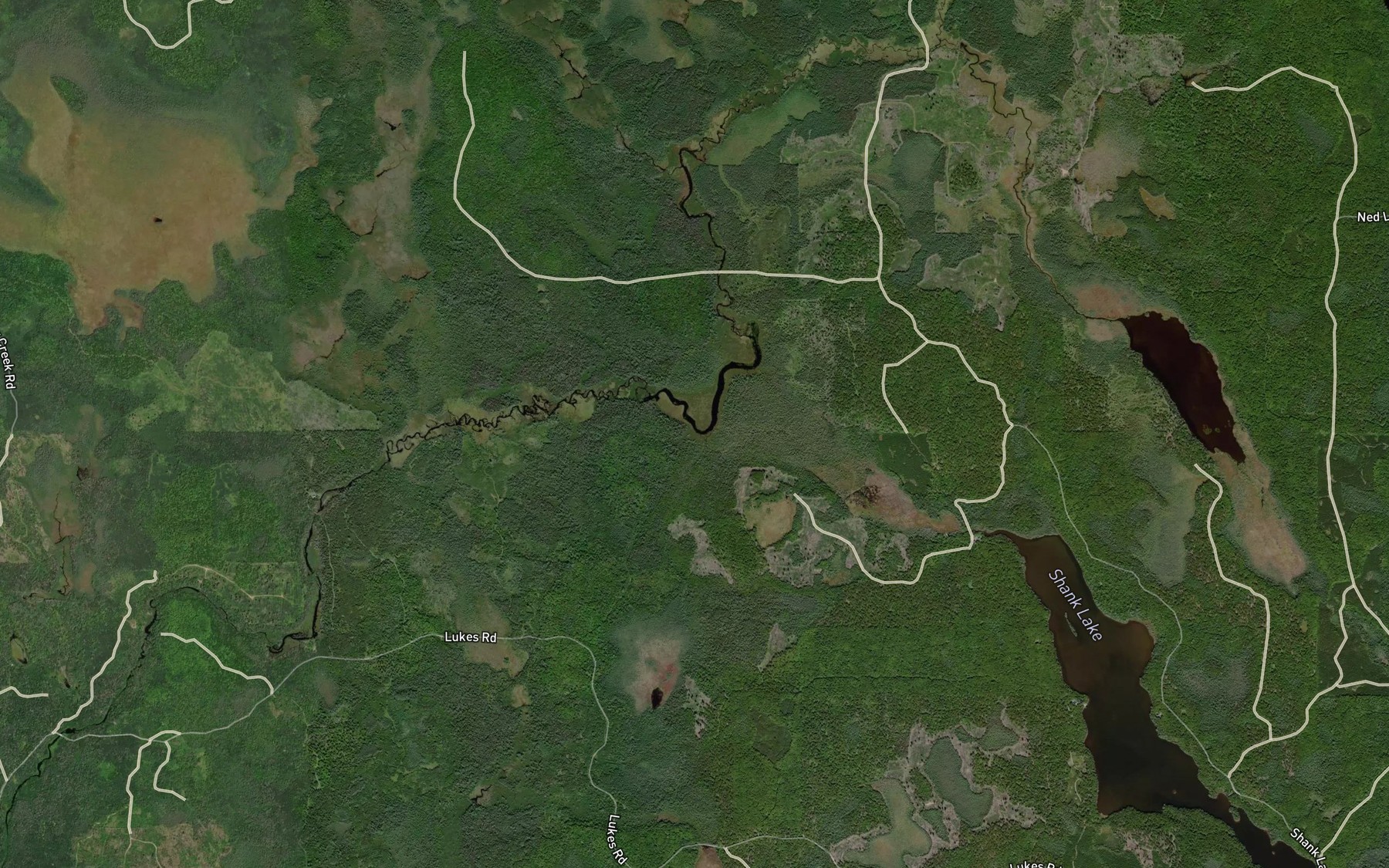 Satellite map of the Shank Lake Creek