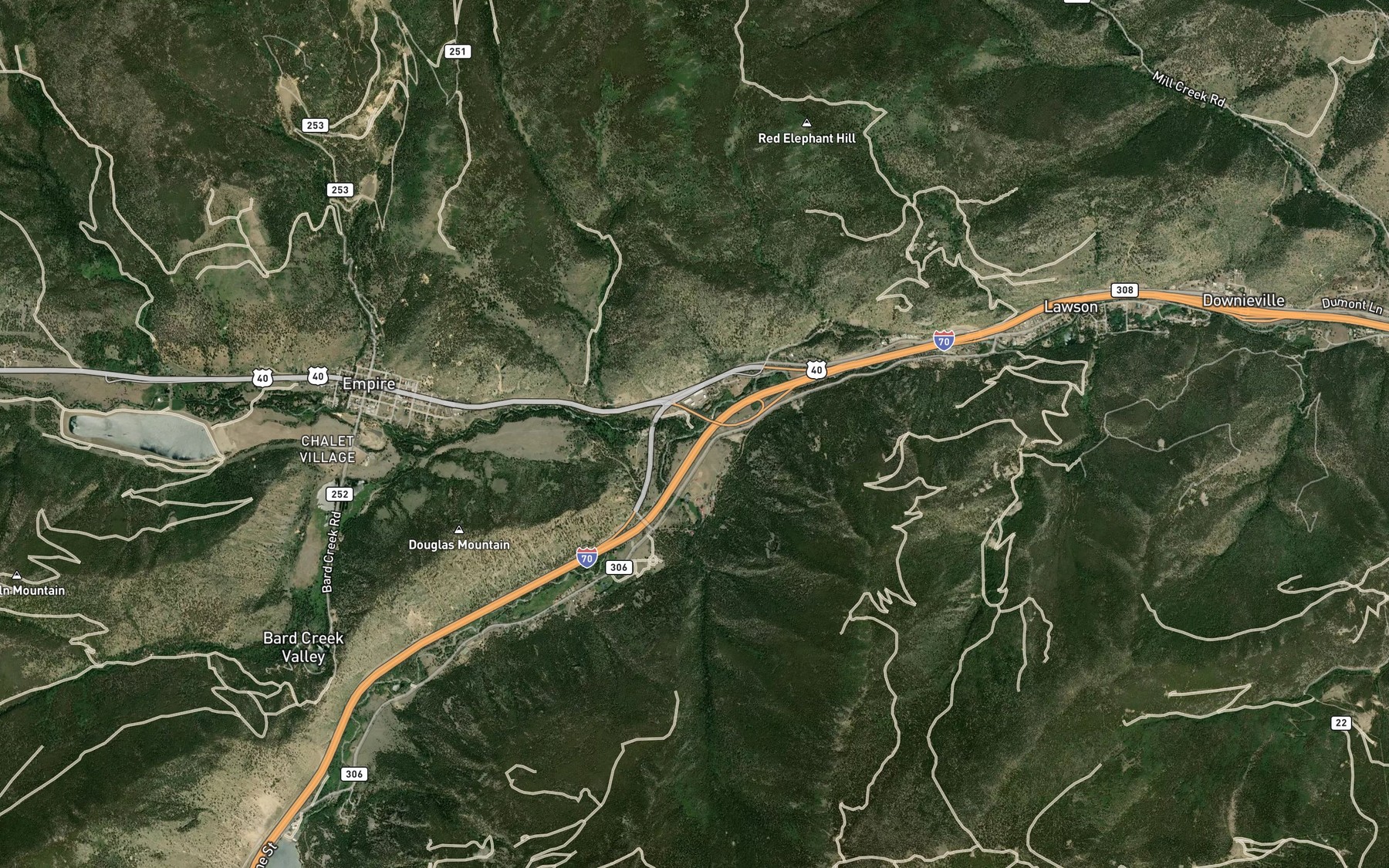 Satellite map of the West Fork Clear Creek