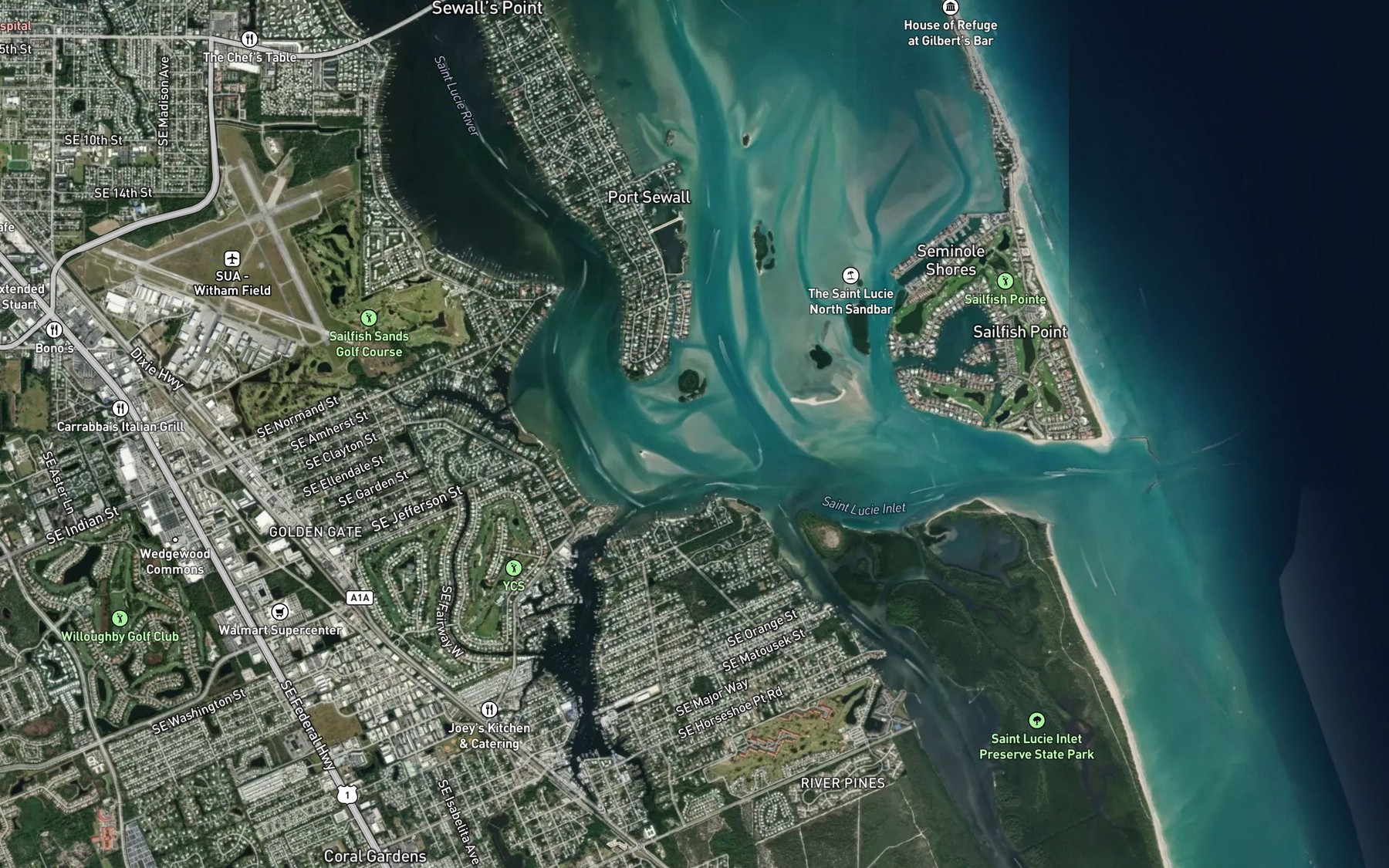 Satellite map of the Saint Lucie River