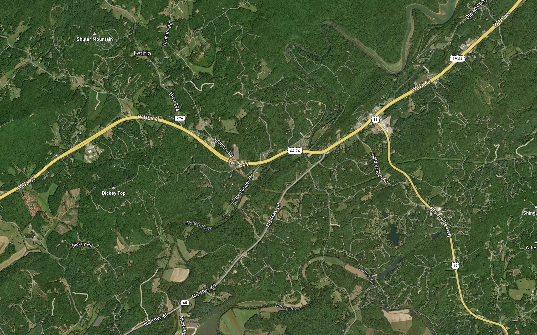 Satellite map of the Walker Mill Creek