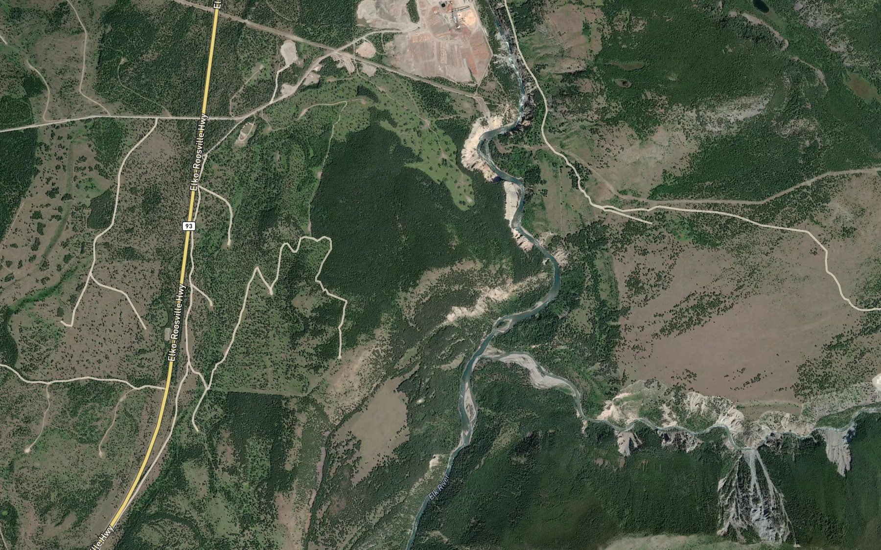 Satellite map of the Wigwam River