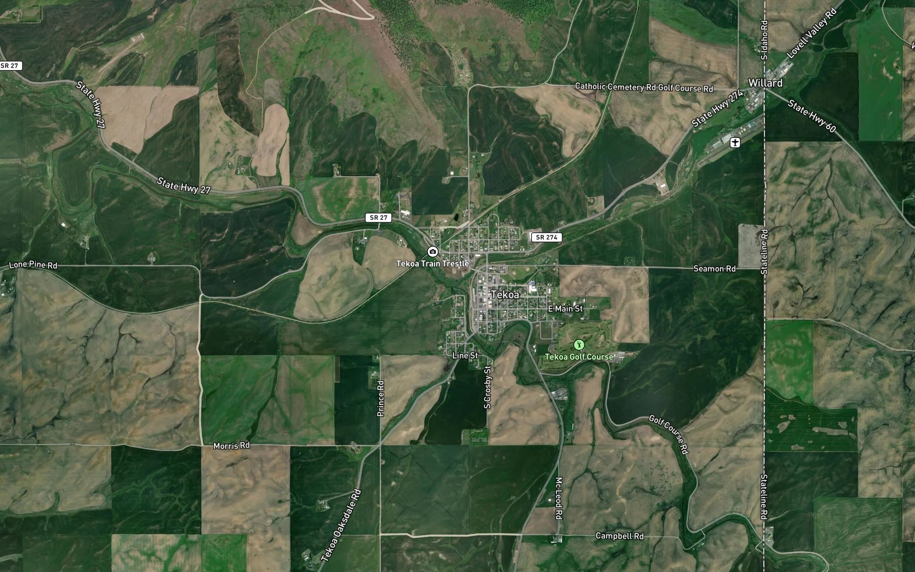 Satellite map of the Little Hangman Creek