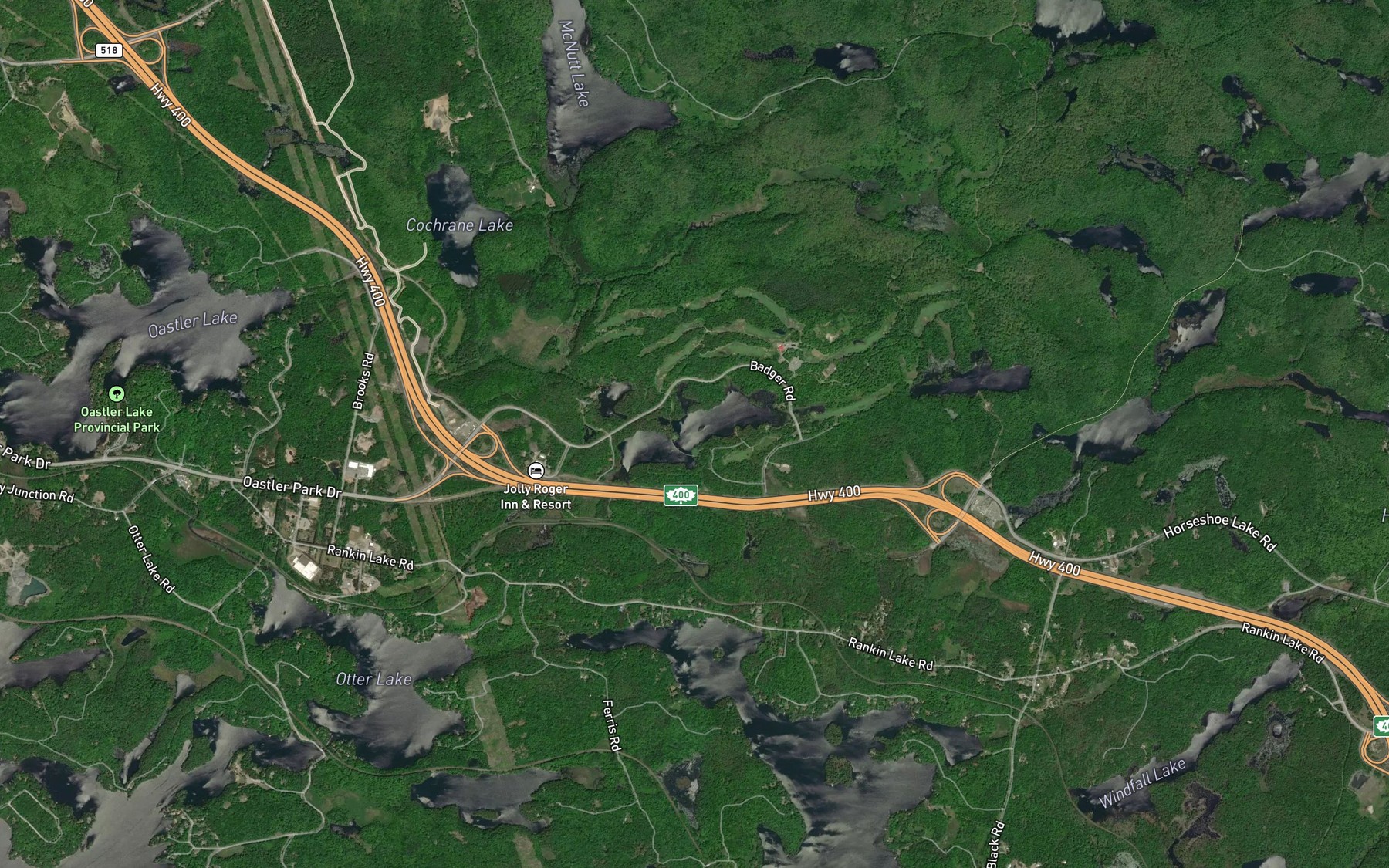 Satellite map of the Back Lake