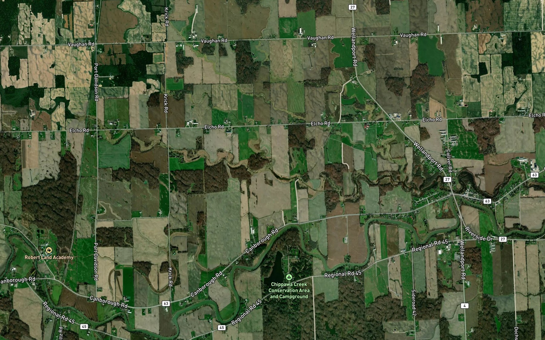 Satellite map of the Black Ash Creek