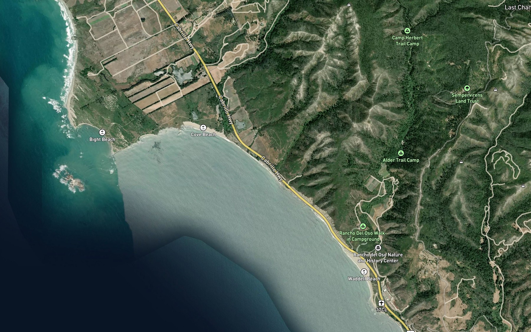 Satellite map of the Elliot Creek