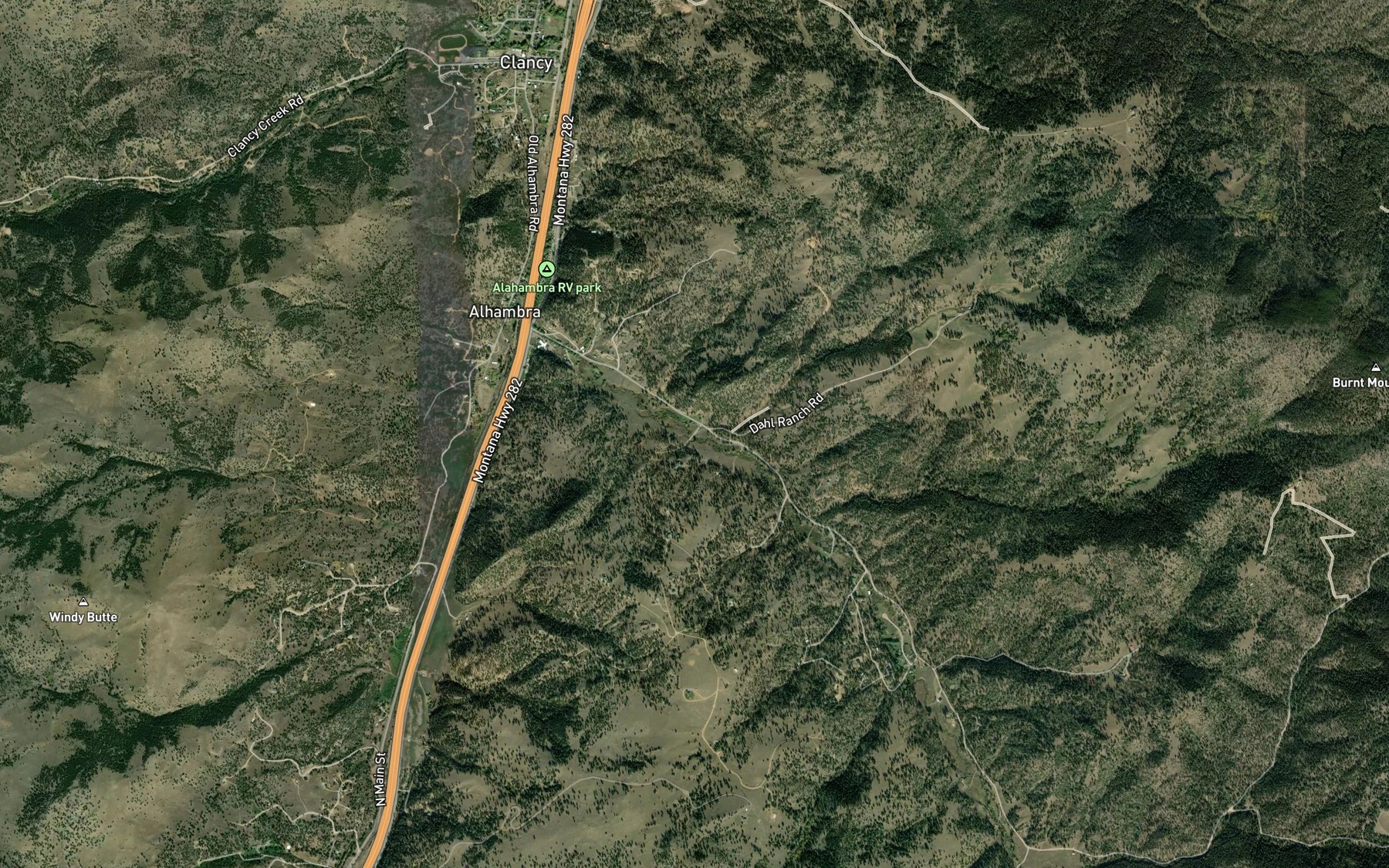 Satellite map of the Rattlesnake Creek