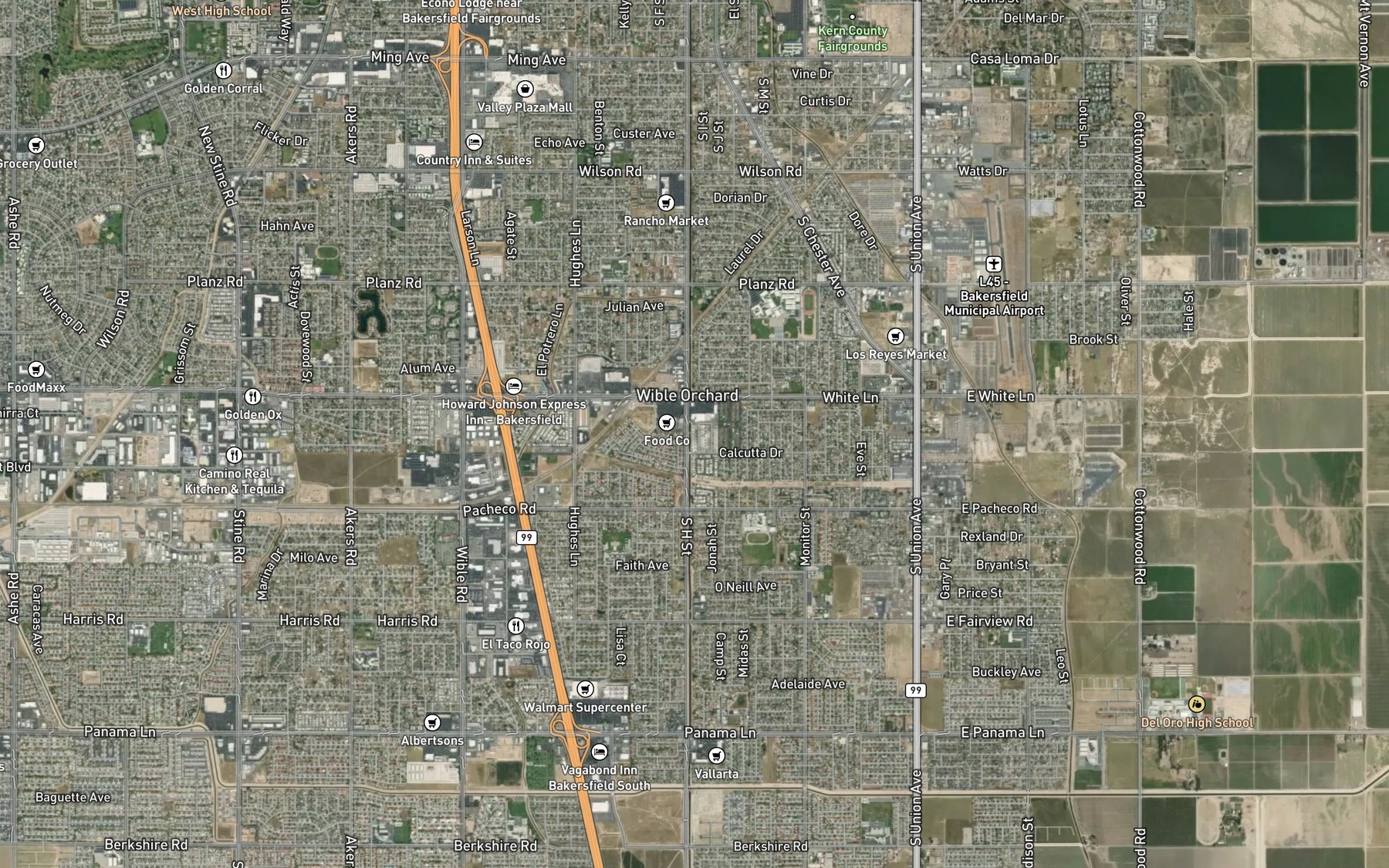 Satellite map of the Kern Island Canal