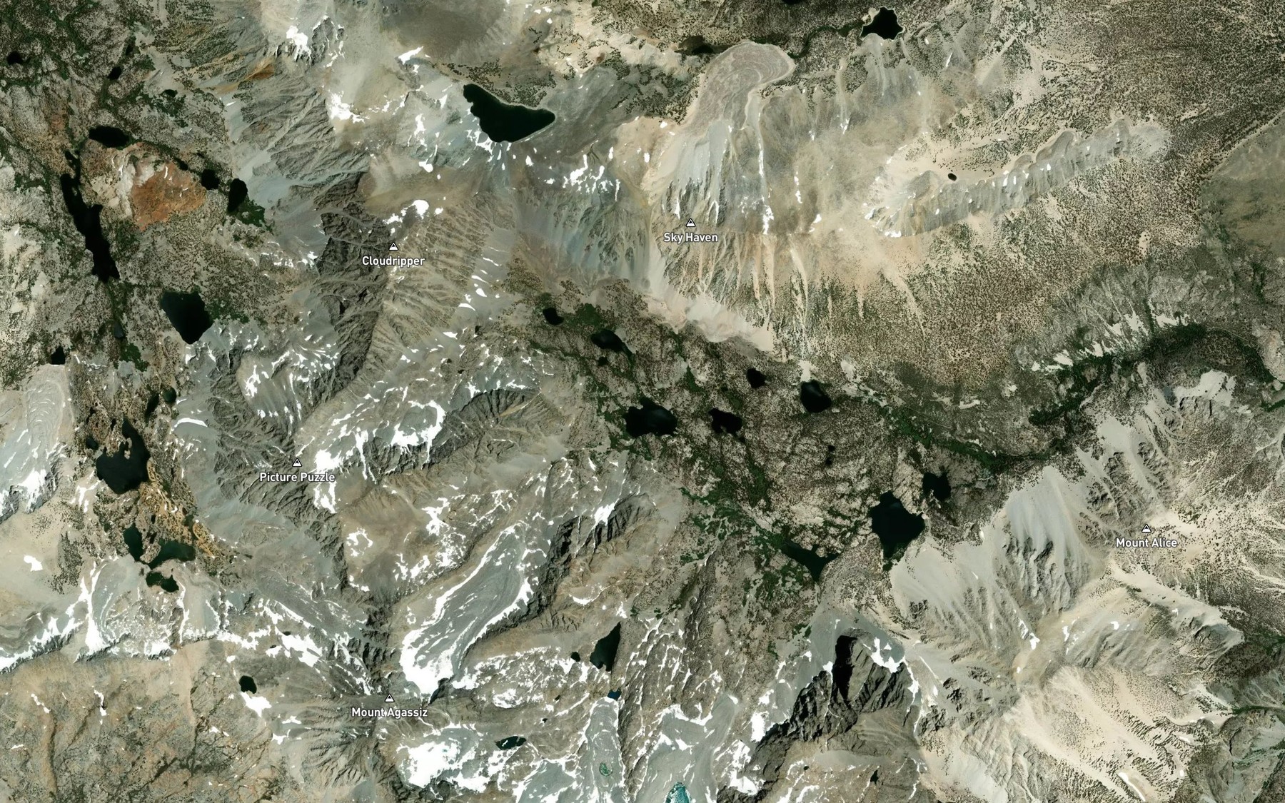Satellite map of the Big Pine Lakes