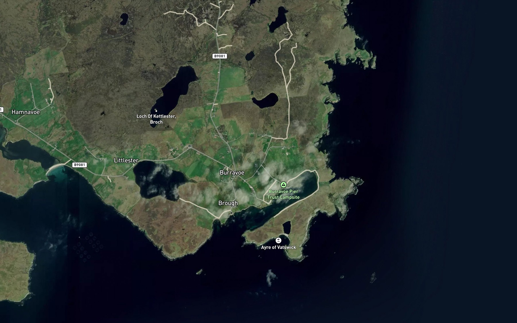 Satellite map of the Burra Voe