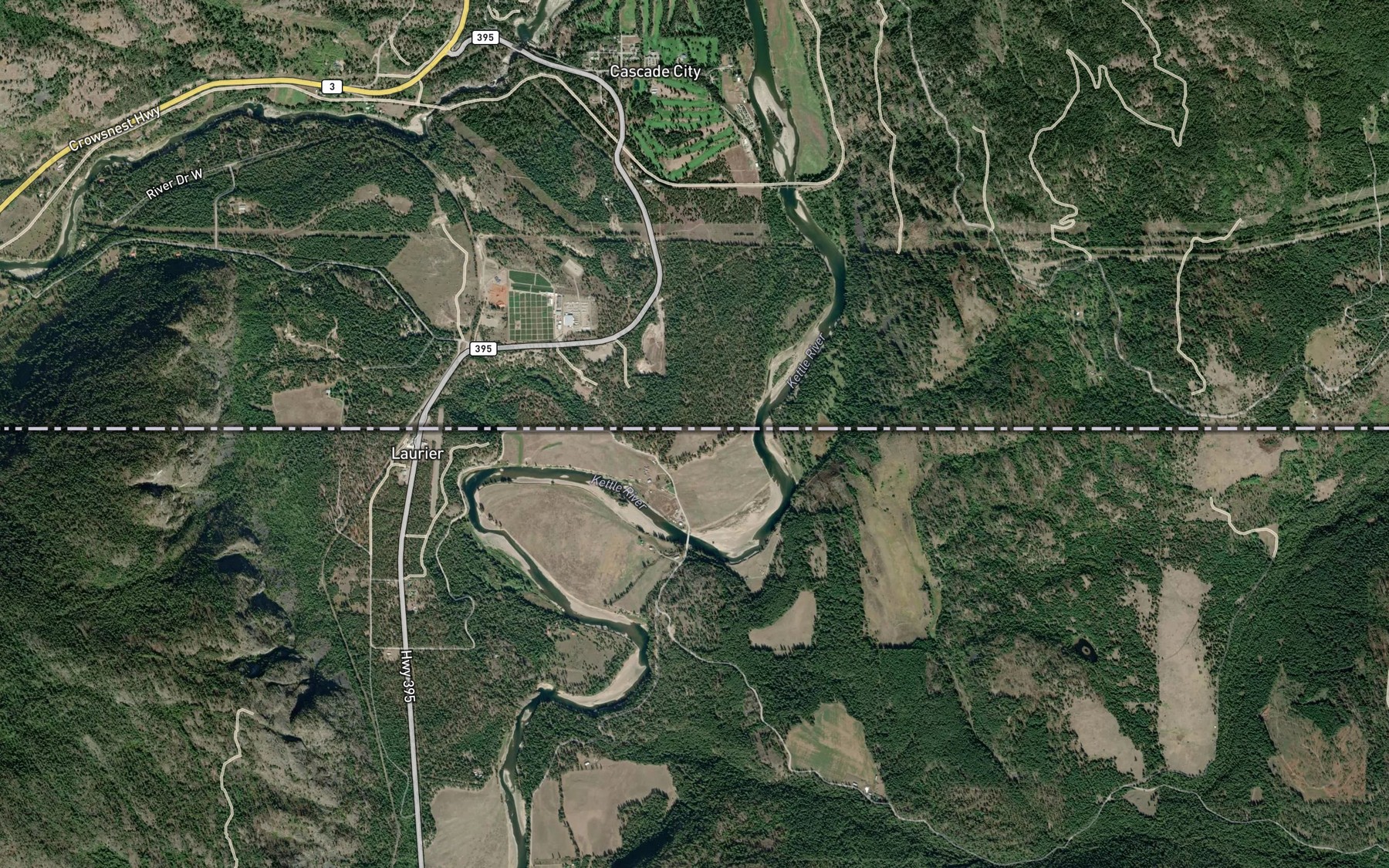 Satellite map of the Kettle River