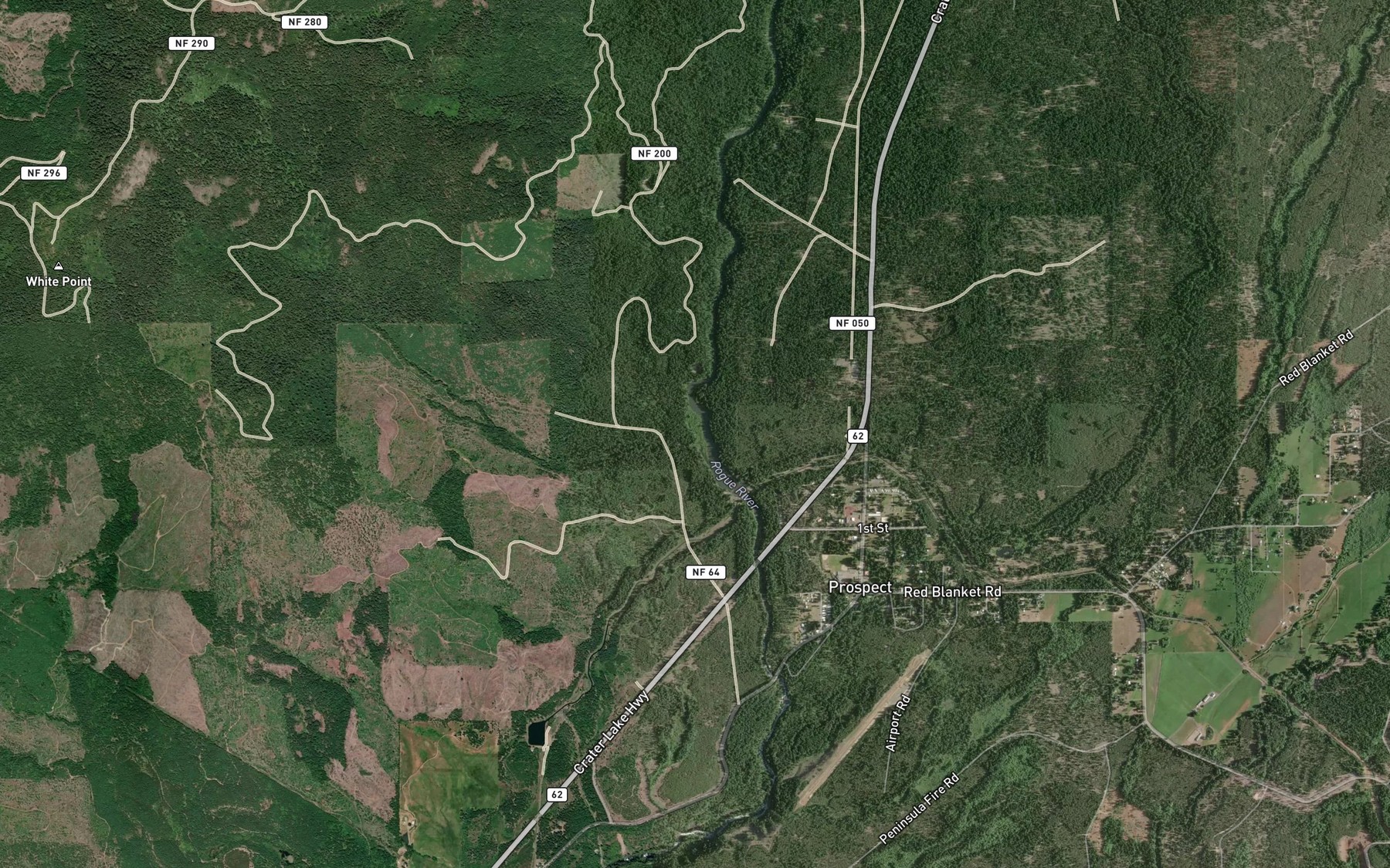 Satellite map of the Schoolma'am Creek