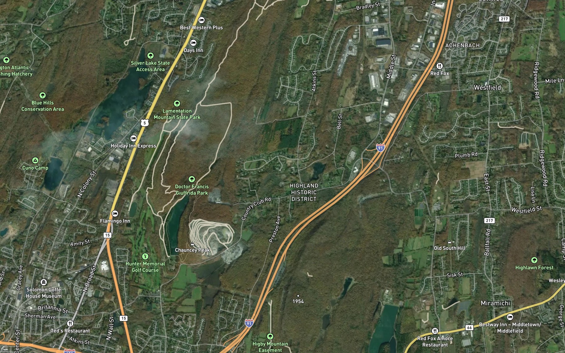 Satellite map of the Wilcox Pond