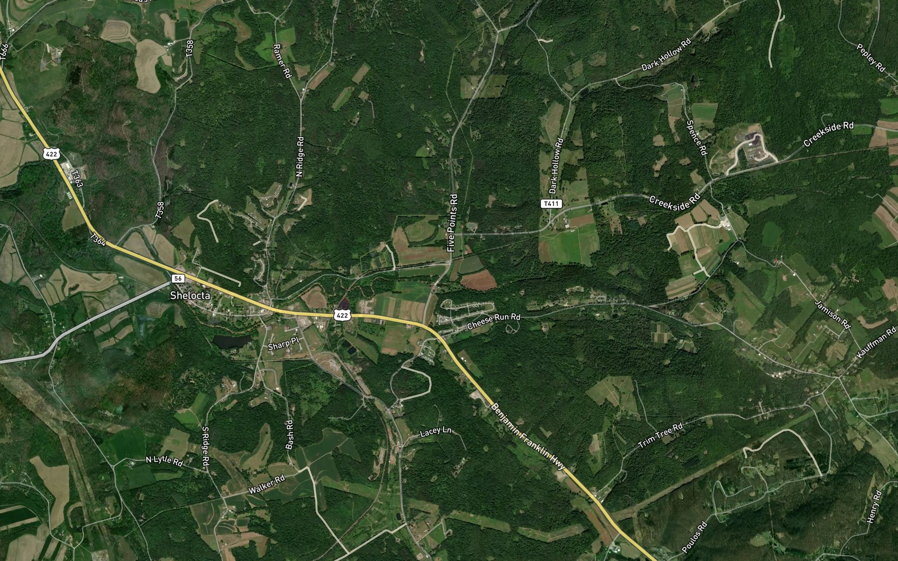 Satellite map of the Mitchell Run