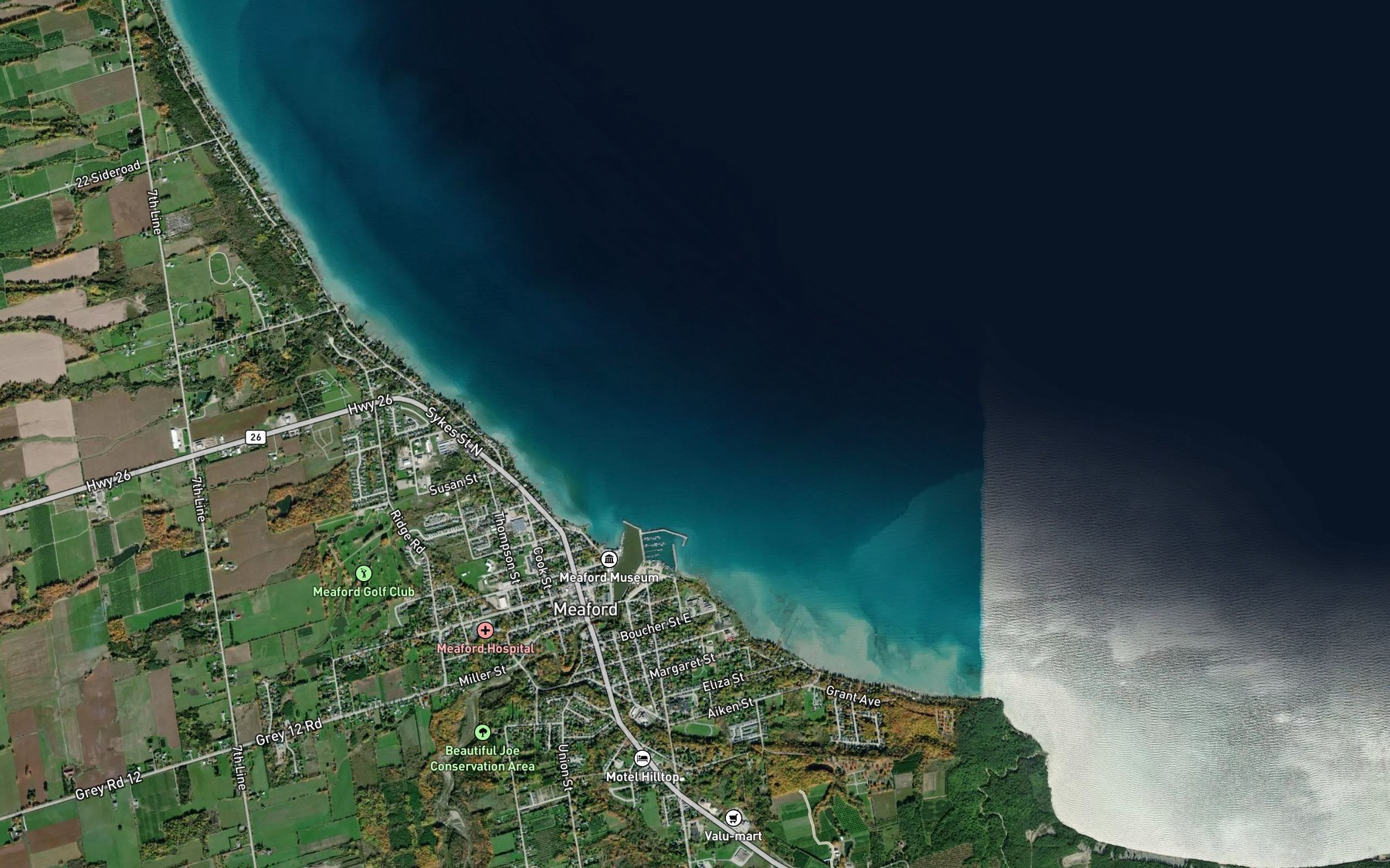 Satellite map of the Meaford Creek