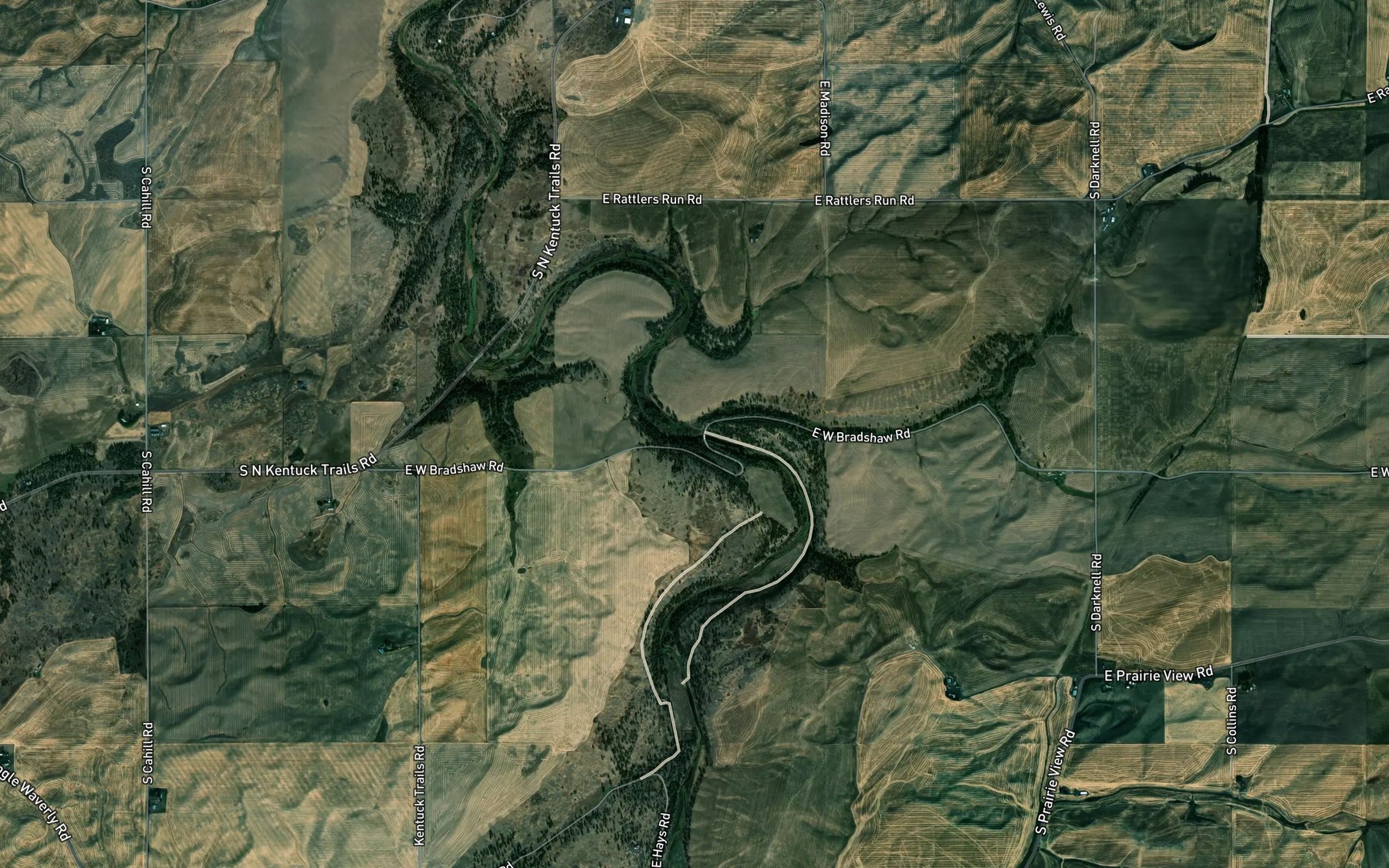 Satellite map of the Rattler Run Creek