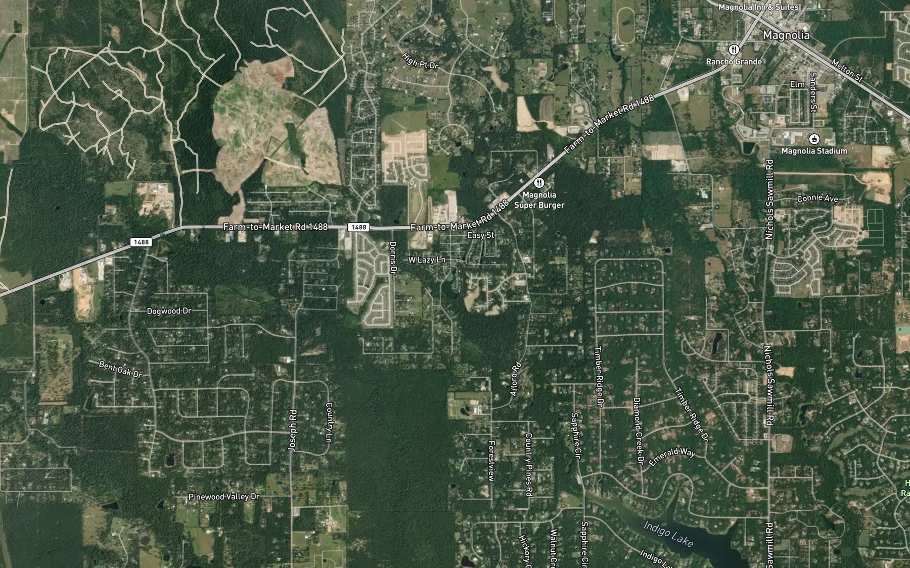 Satellite map of the Woodland Lake