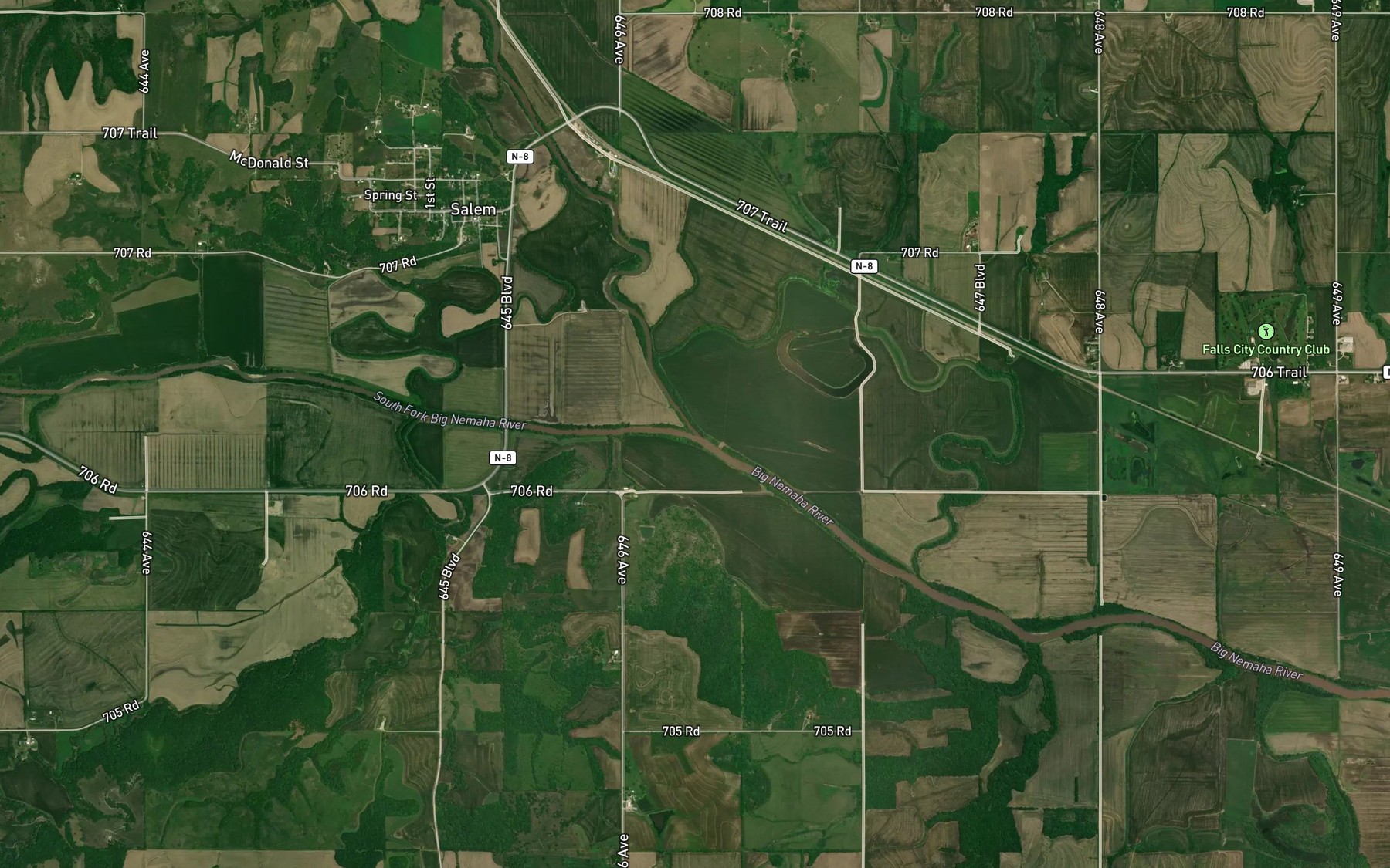 Satellite map of the North Fork Big Nemaha River