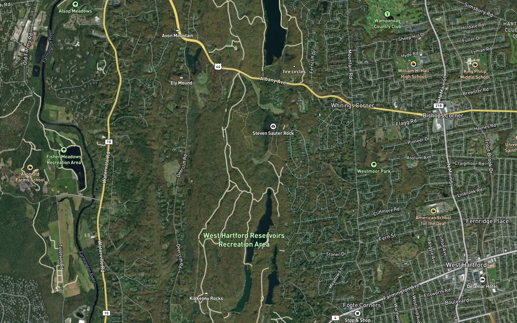 Satellite map of the Talcott Reservoir