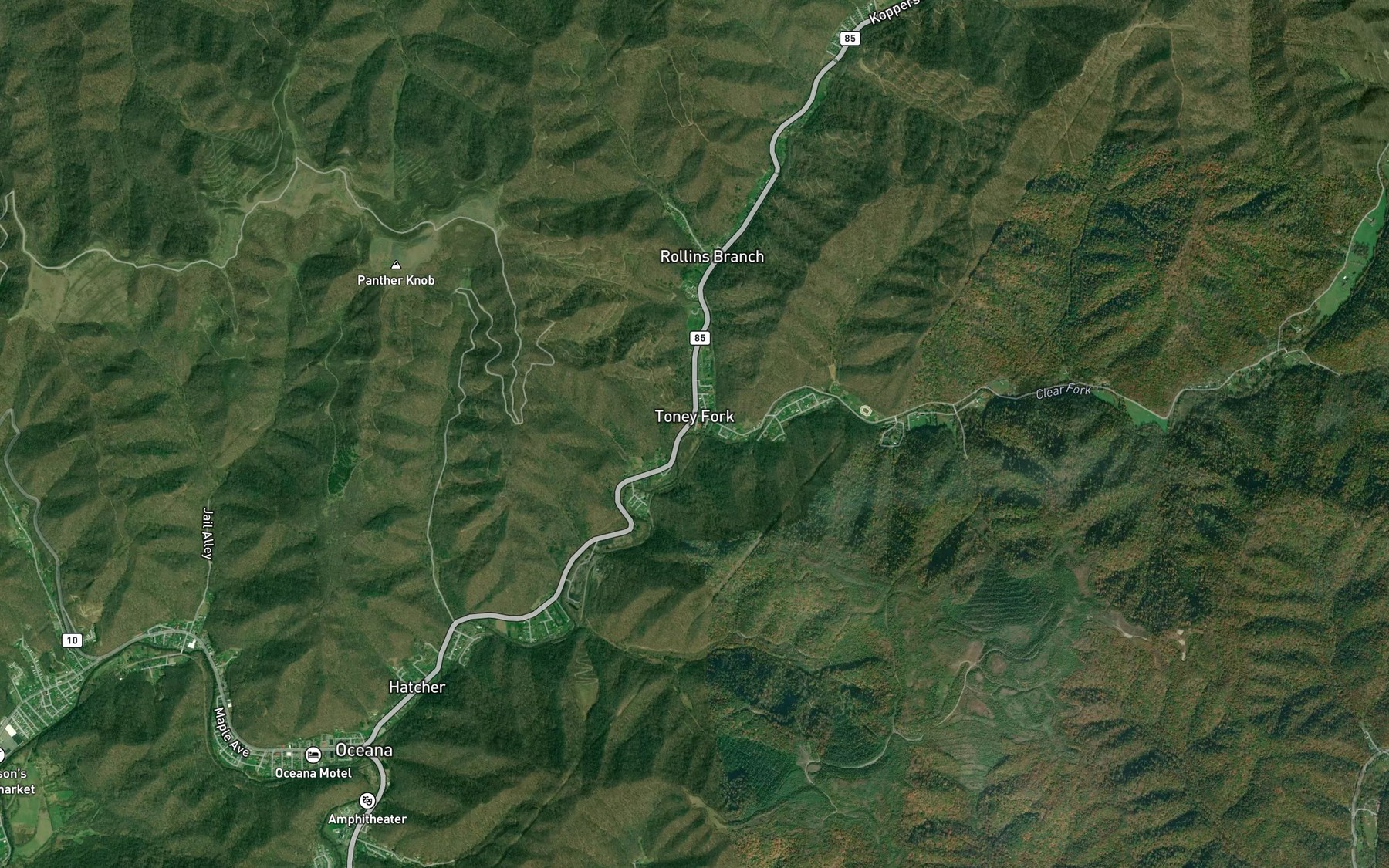 Satellite map of the Toney Fork
