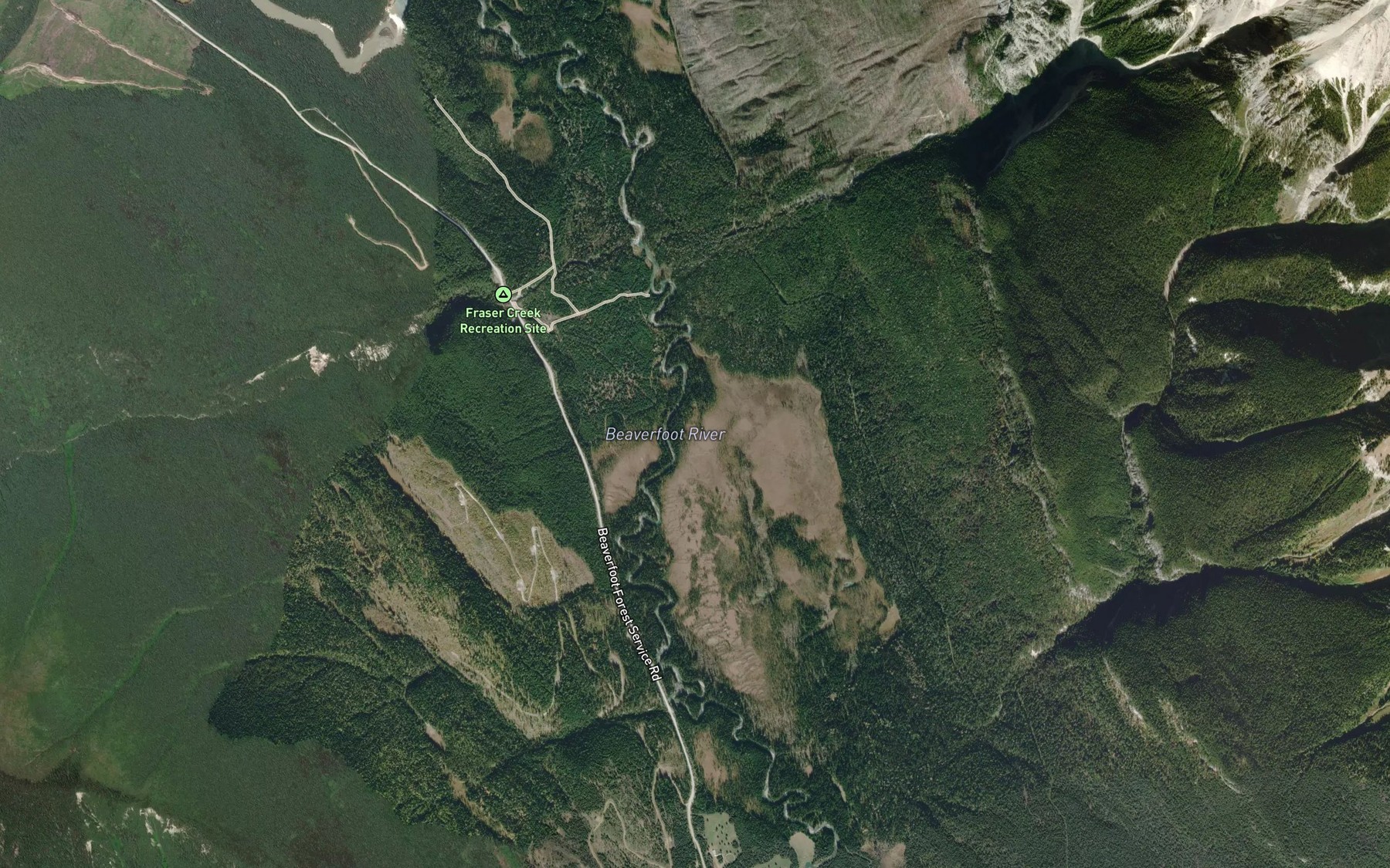 Satellite map of the Steep Creek