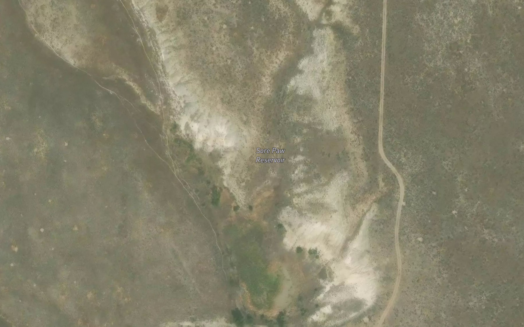 Satellite map of the Sore Paw Reservoir