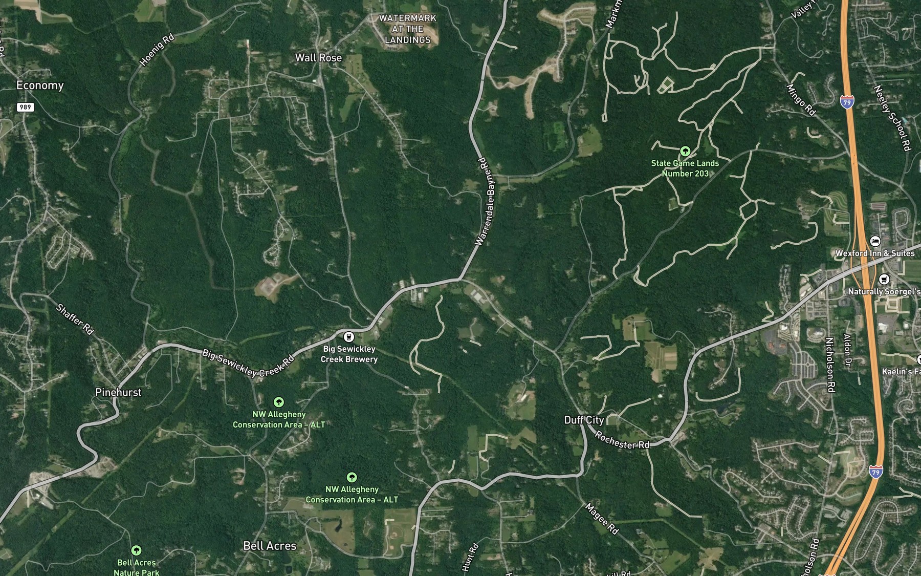 Satellite map of the East Branch Big Sewickley Creek