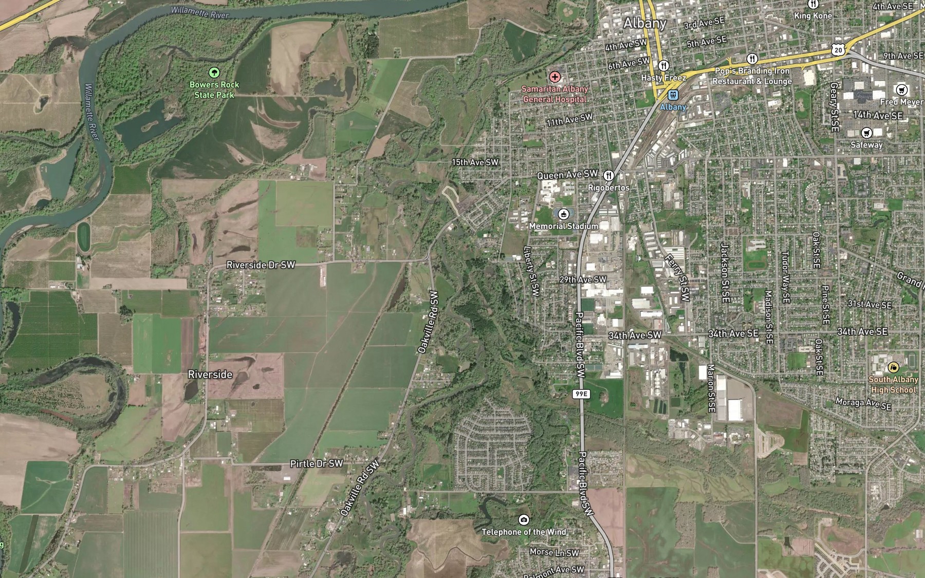 Satellite map of the Oak Creek