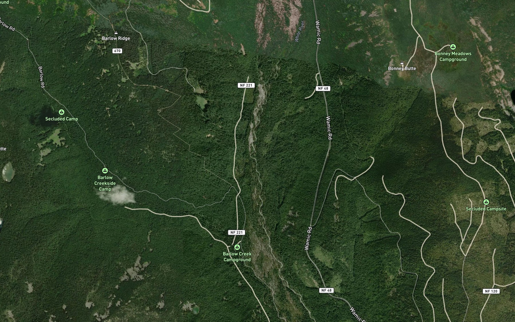 Satellite map of the Red Creek