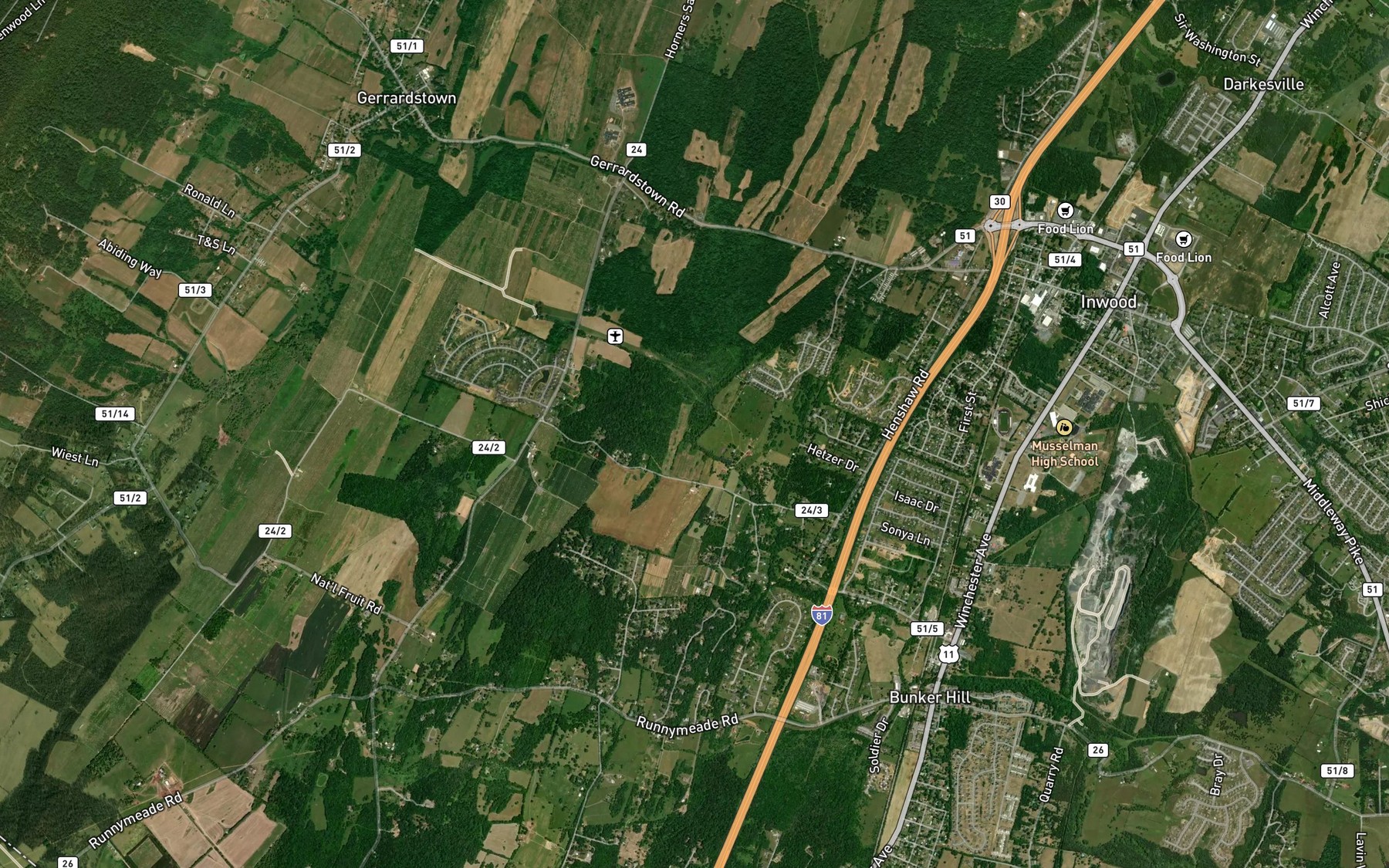 Satellite map of the Lee Whitacore Farm Spring