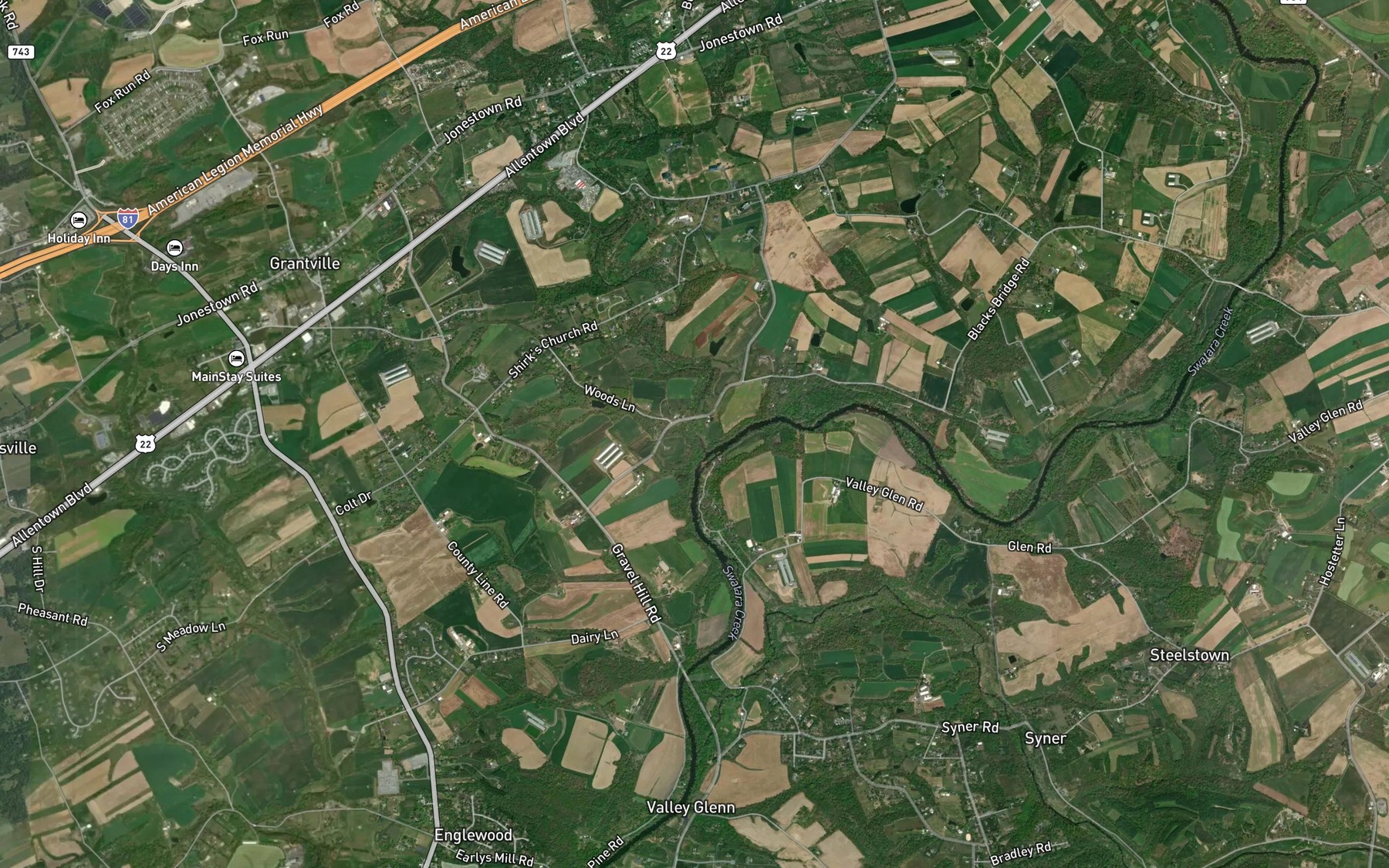Satellite map of the Raccoon Creek