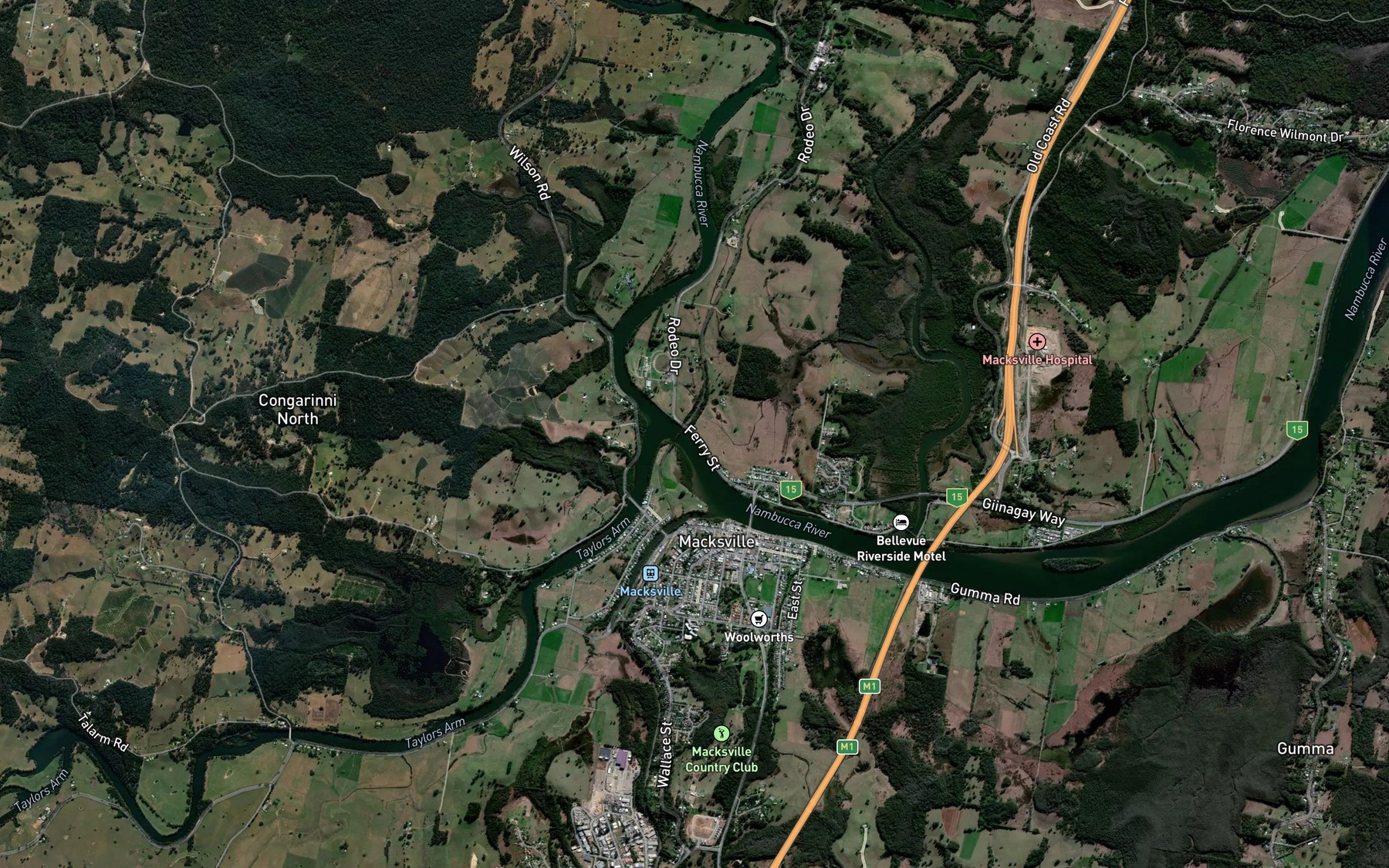 Satellite map of the Bowra River