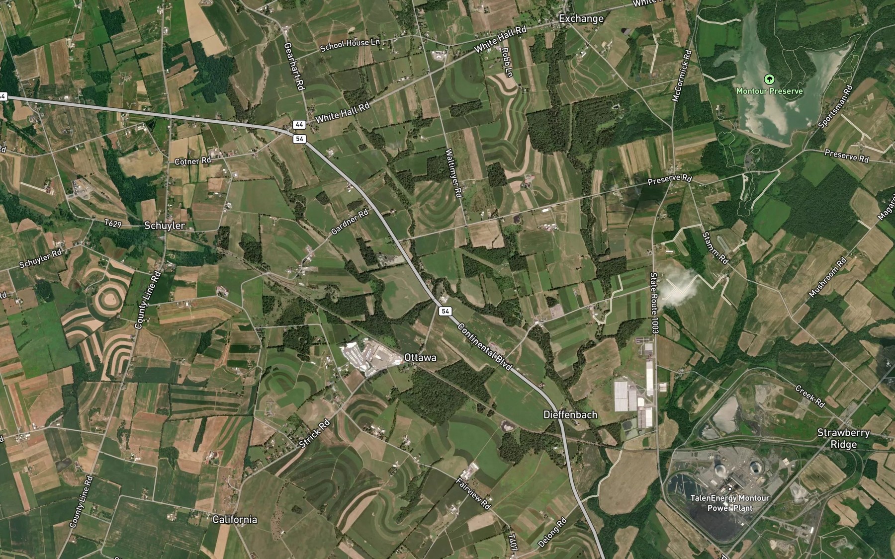 Satellite map of the McKee Run