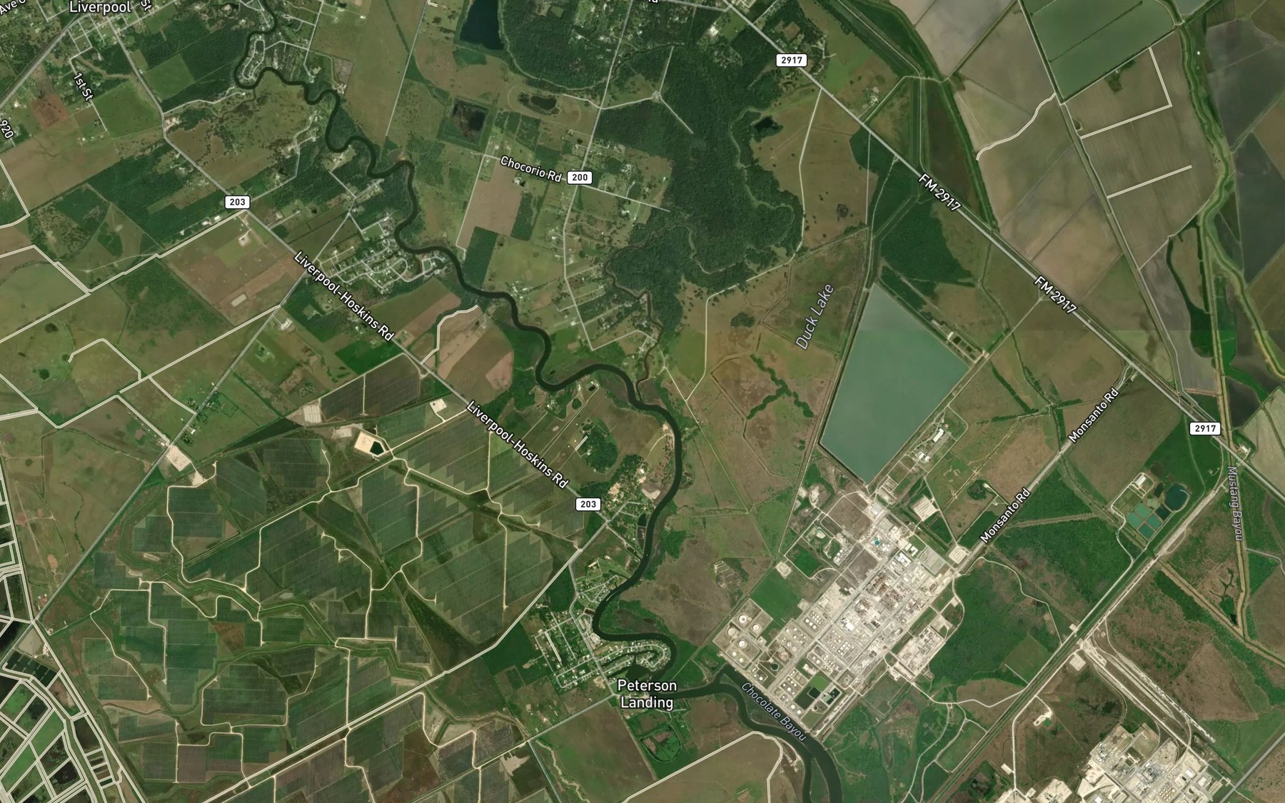 Satellite map of the Pleasant Bayou