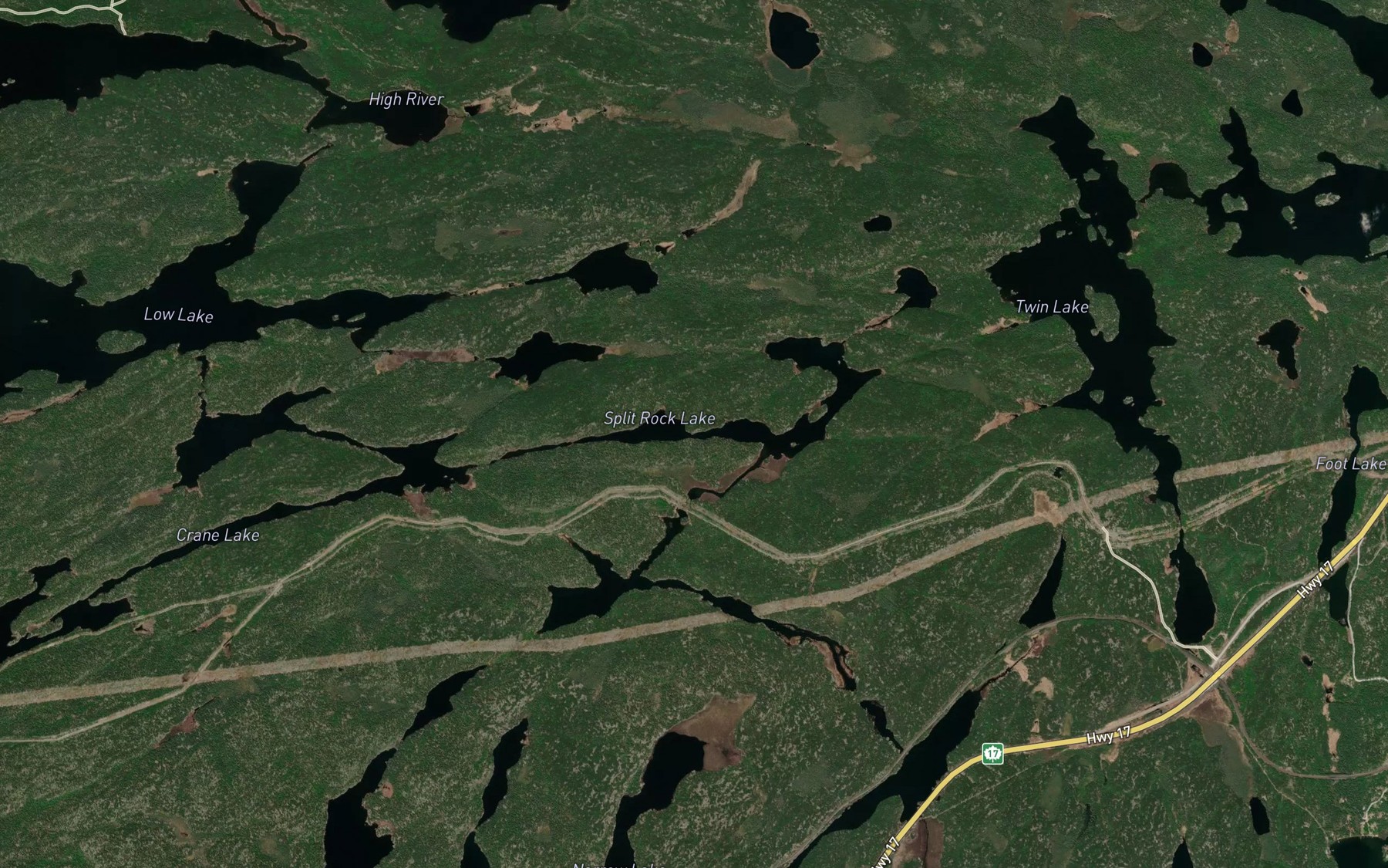 Satellite map of the Splitrock Lake