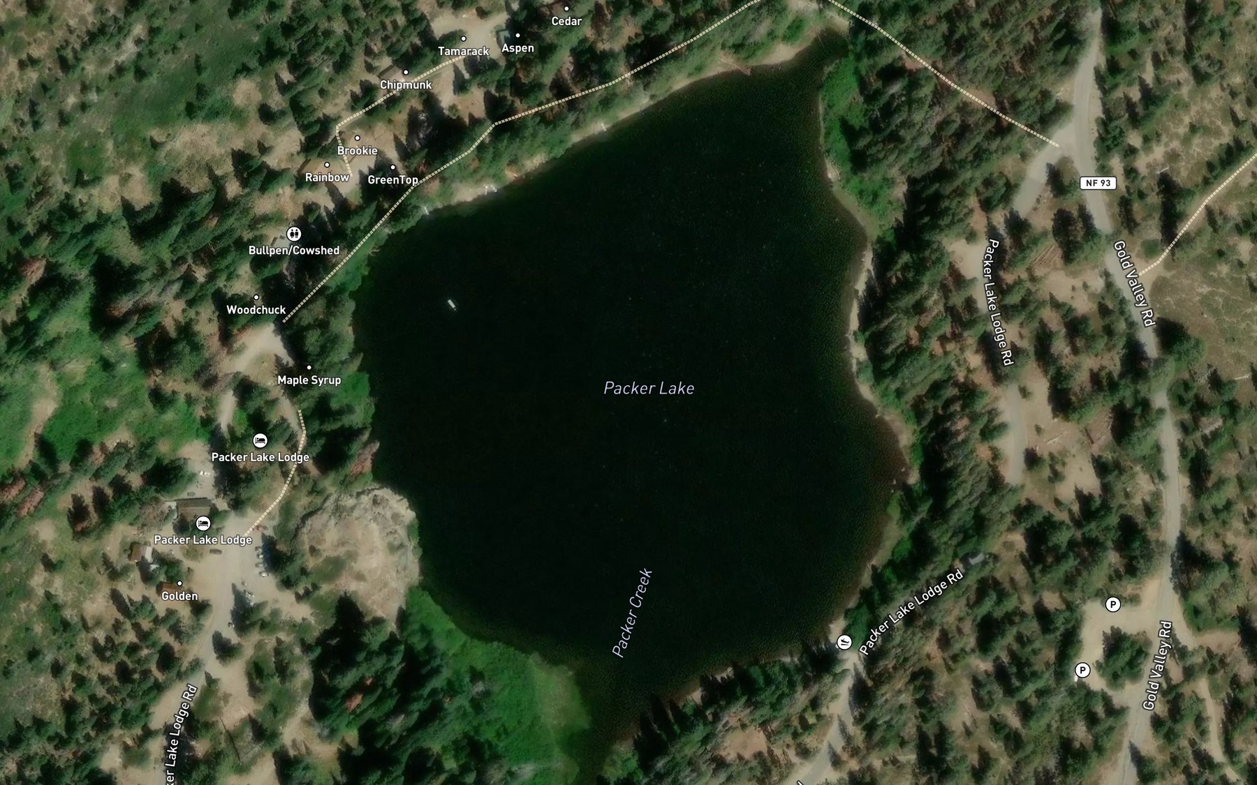 Satellite map of the Packer Lake