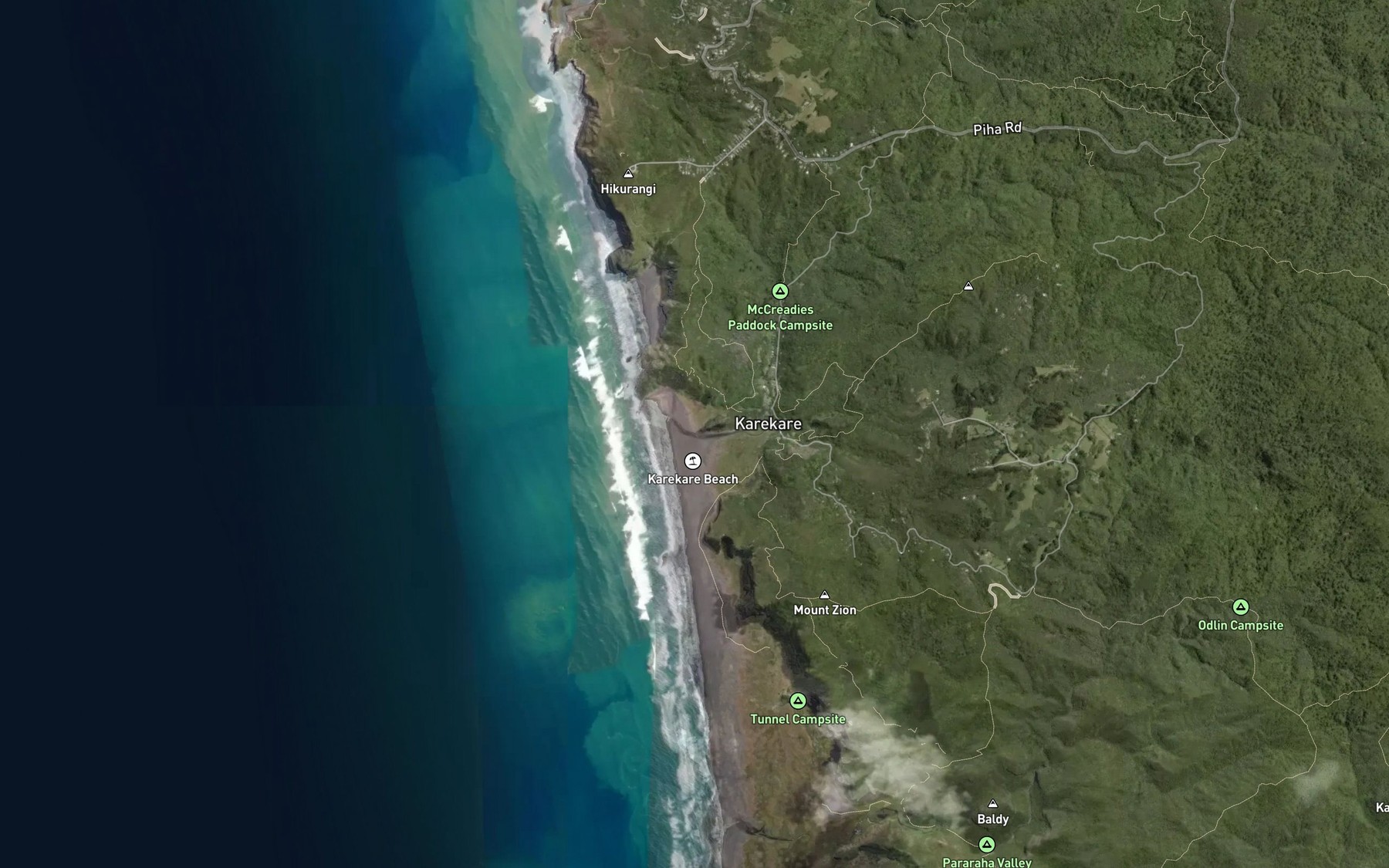 Satellite map of the Karekare Stream