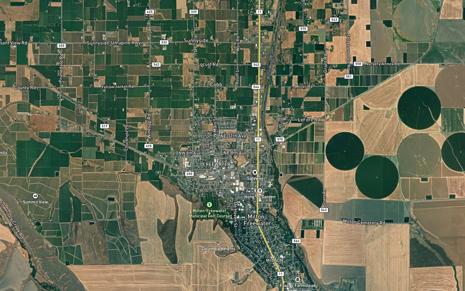 Satellite map of the Little Walla Walla River
