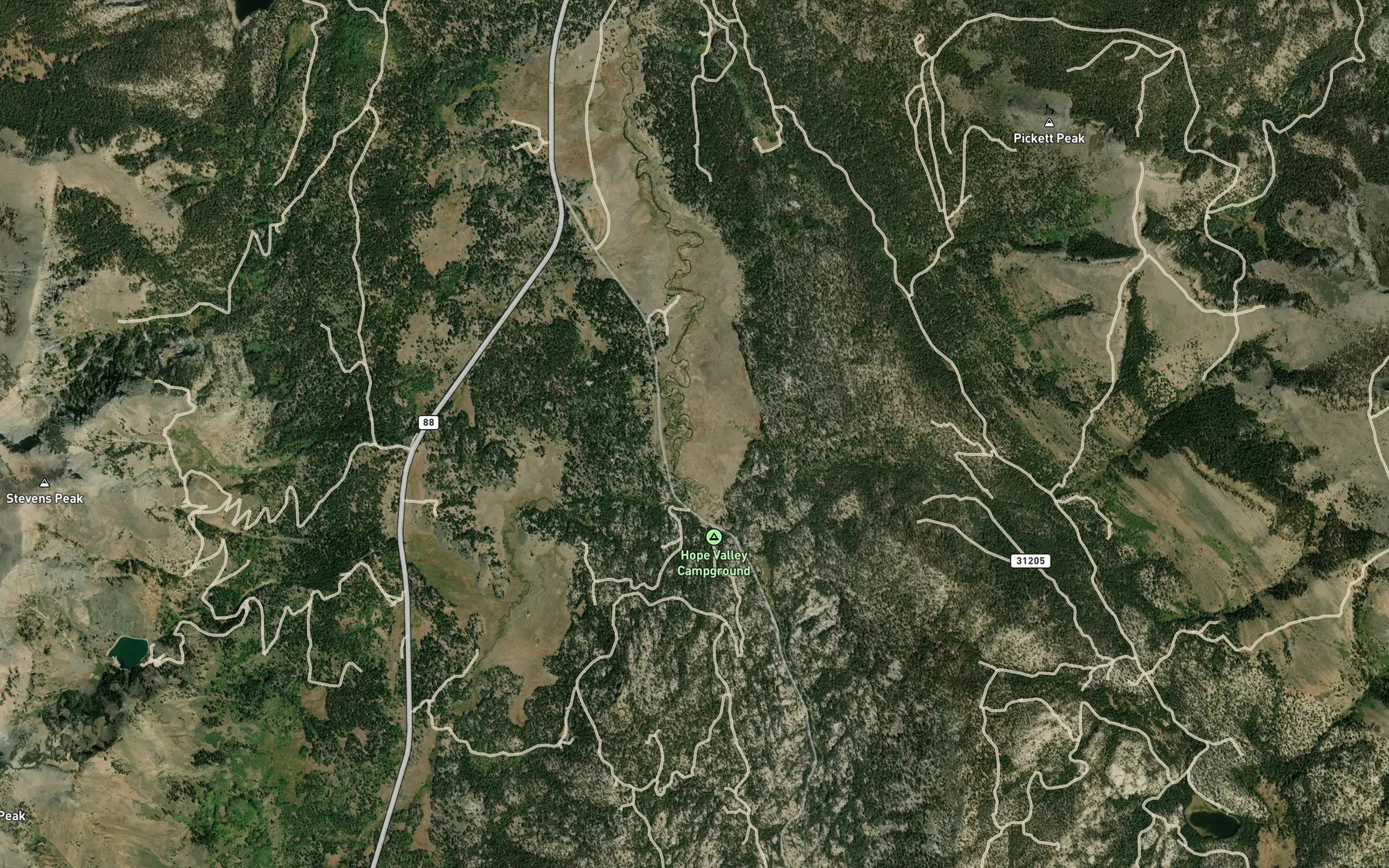 Satellite map of the Hawkins Creek
