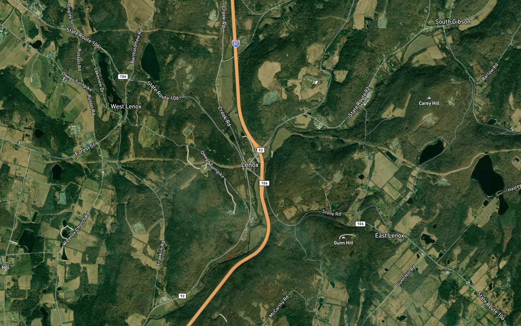 Satellite map of the Nine Partners Creek