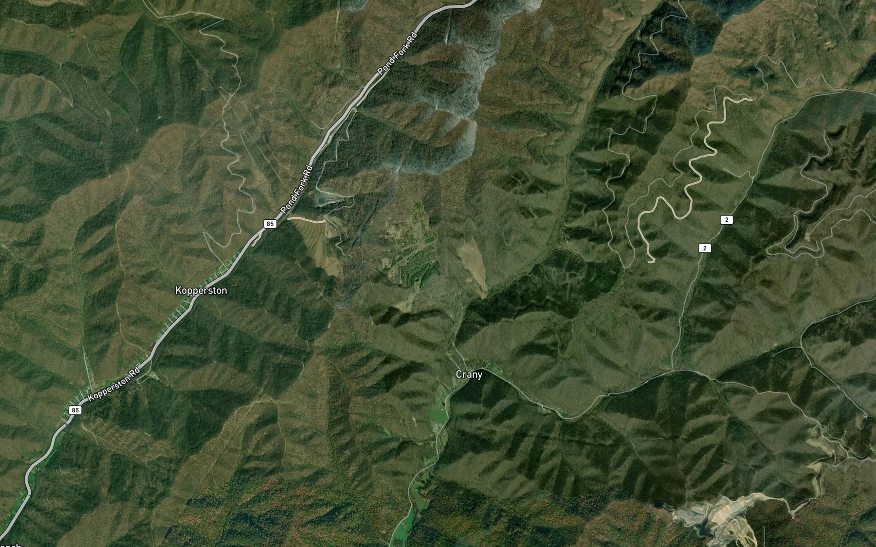 Satellite map of the Kopperston Number Four Slurry Pond