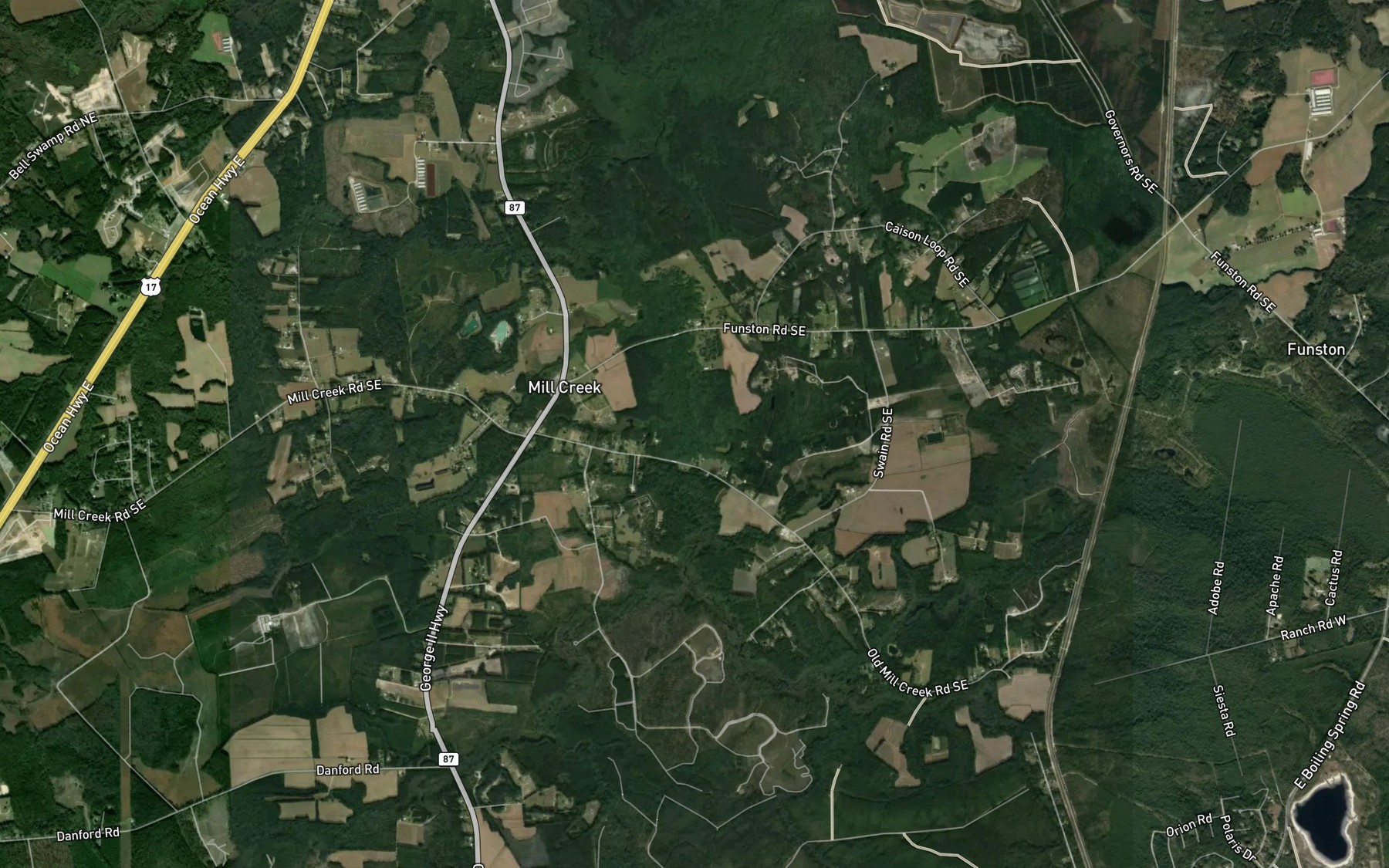 Satellite map of the Hickman Branch
