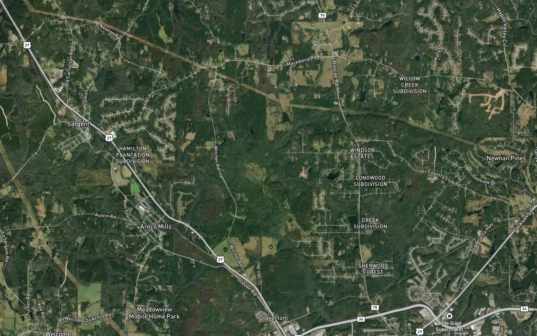 Satellite map of the Little Wahoo Creek