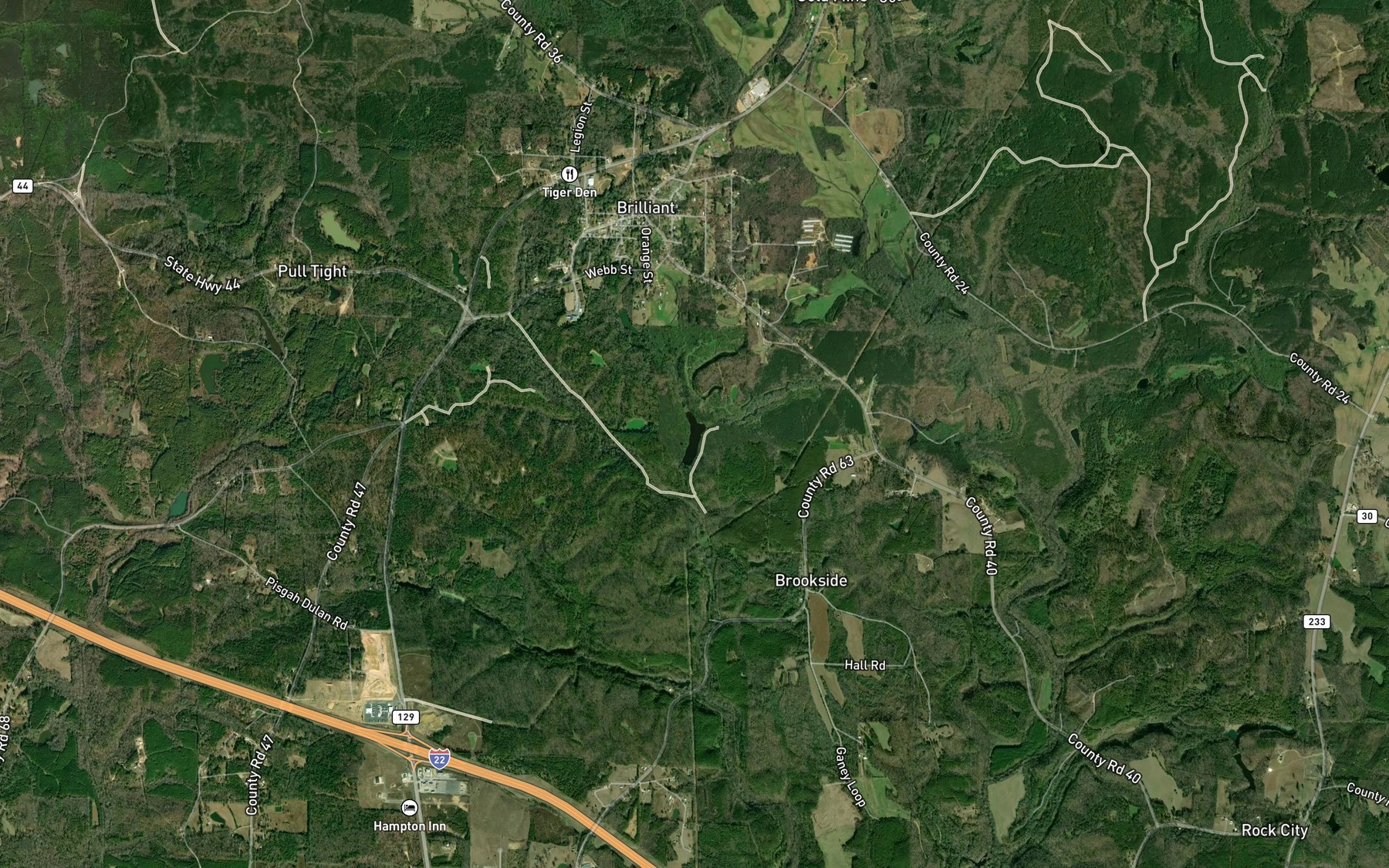Satellite map of the Brilliant Lake