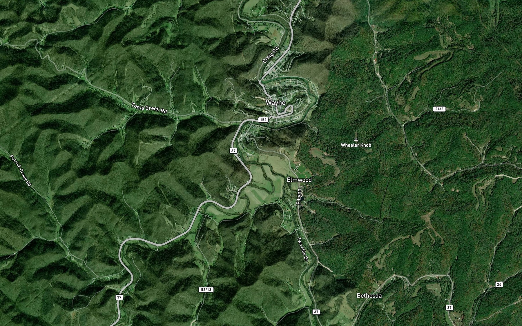 Satellite map of the East Fork Twelvepole Creek