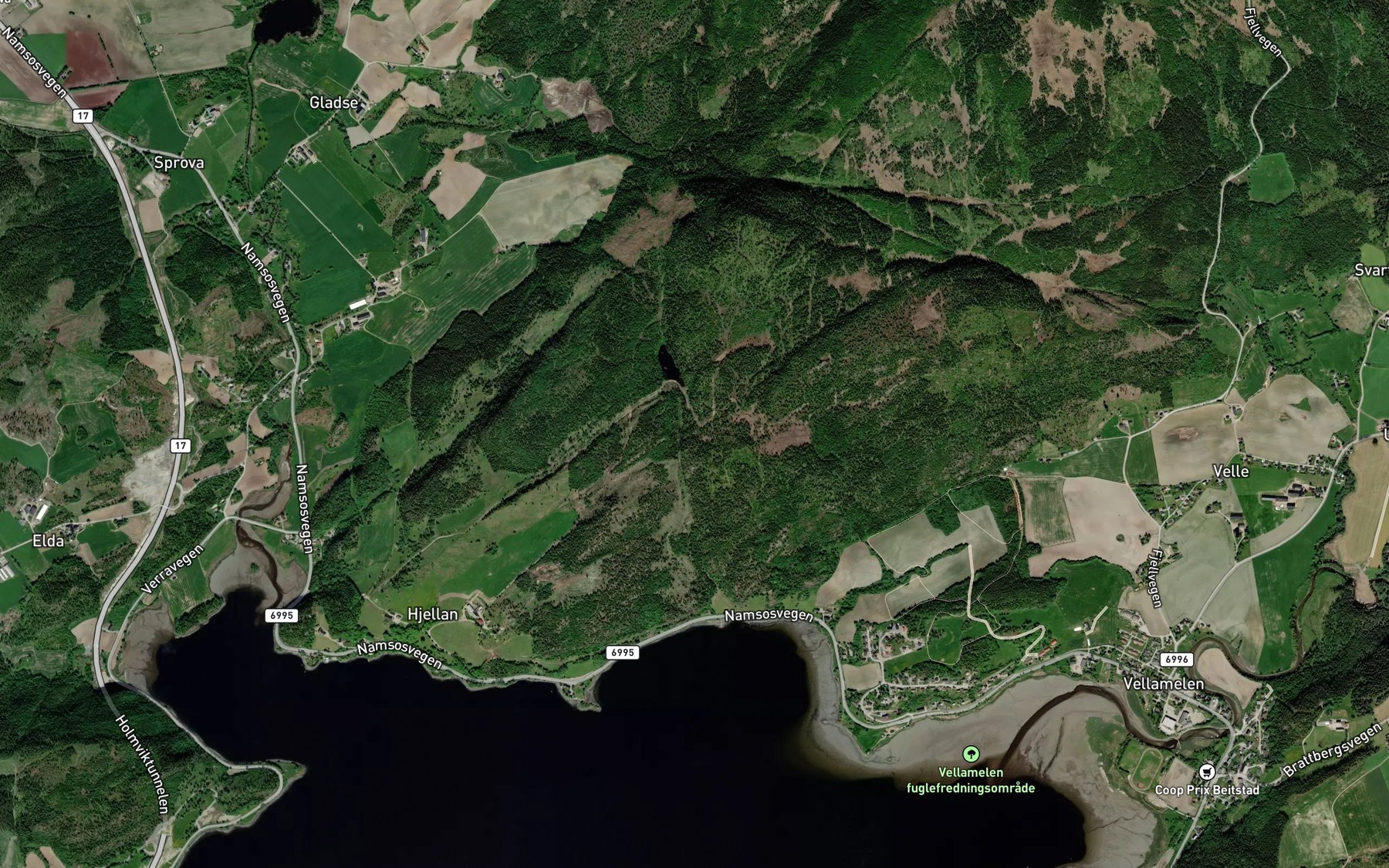 Satellite map of the Nesjbekken