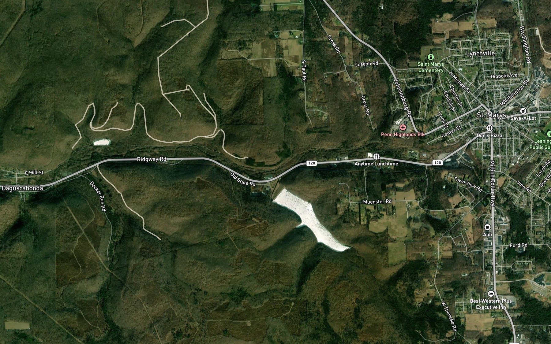 Satellite map of the Laurel Run
