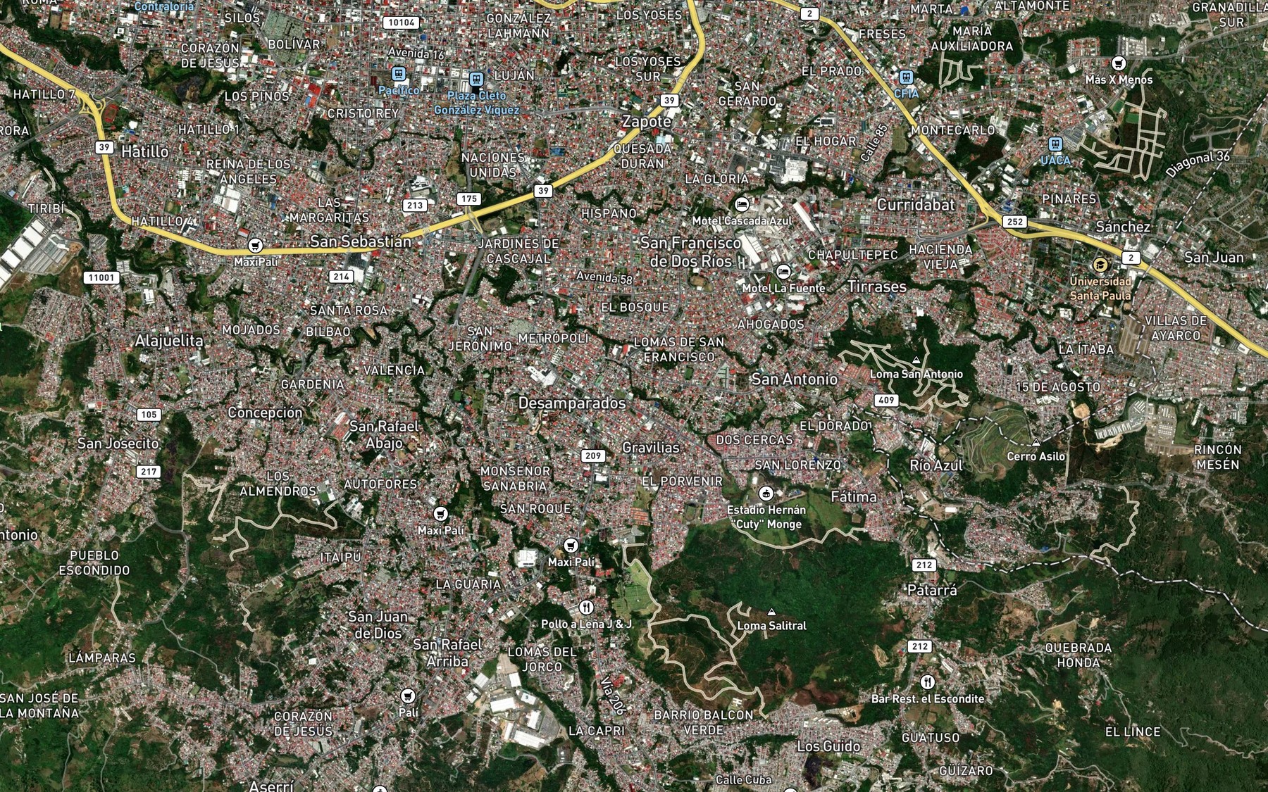 Satellite map of the Quebrada Chilamate