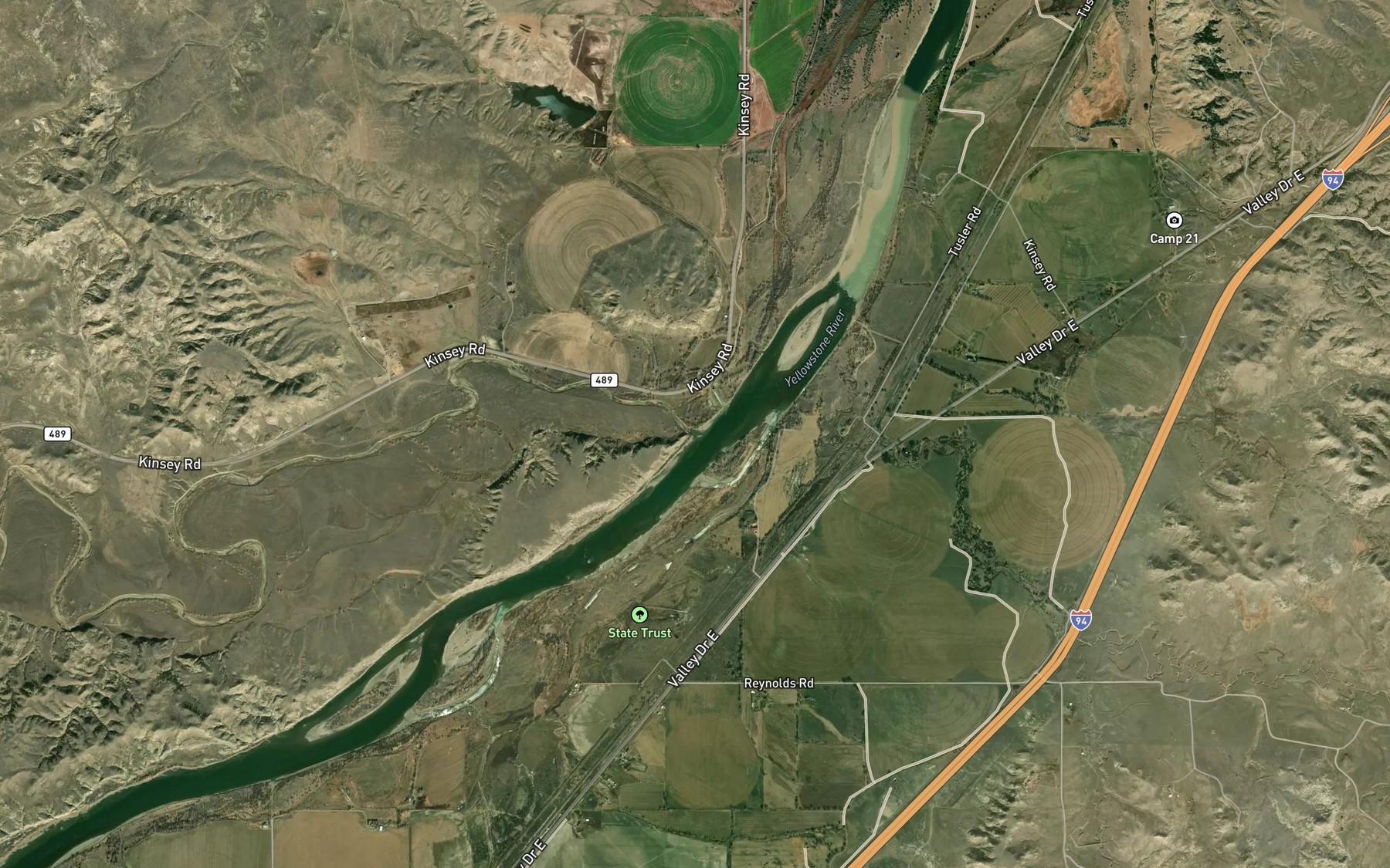 Satellite map of the Sunday Creek