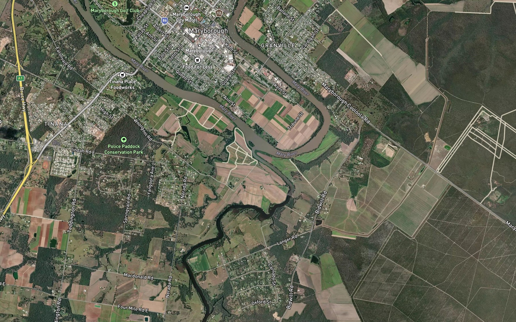 Satellite map of the Tinana Creek