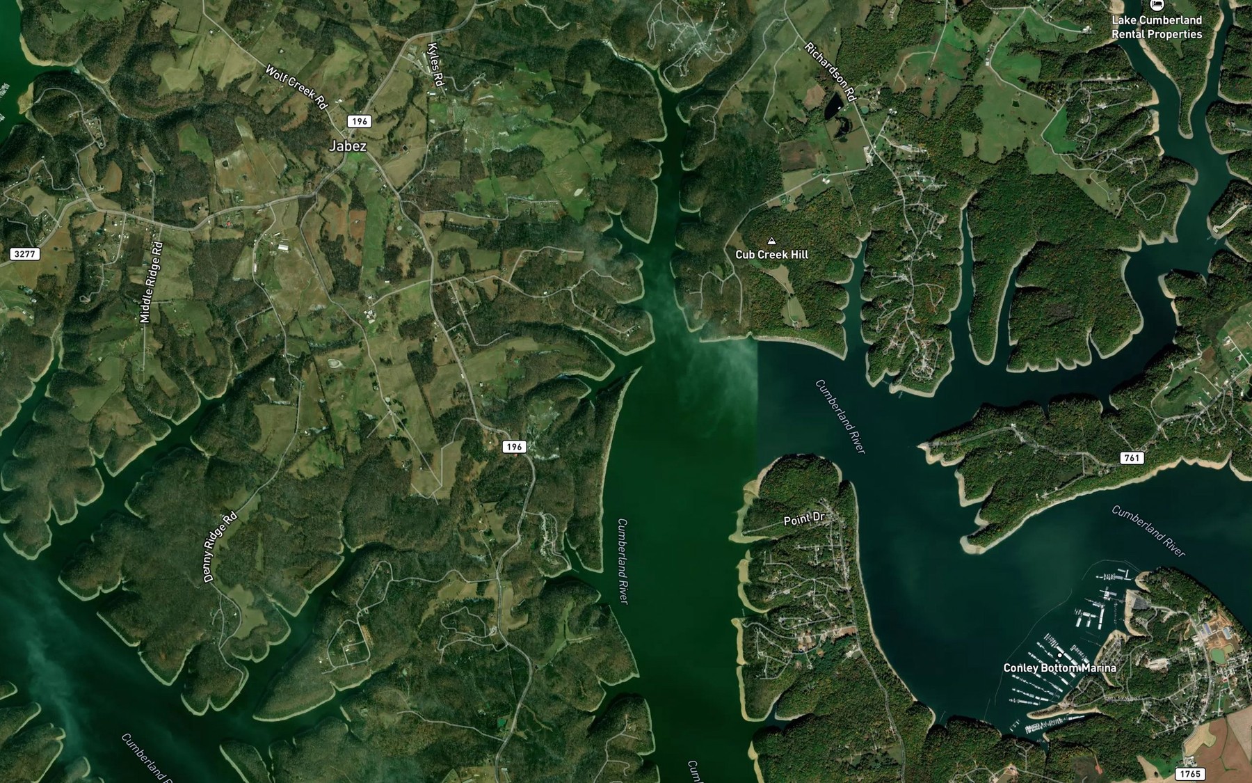 Satellite map of the Cub Creek